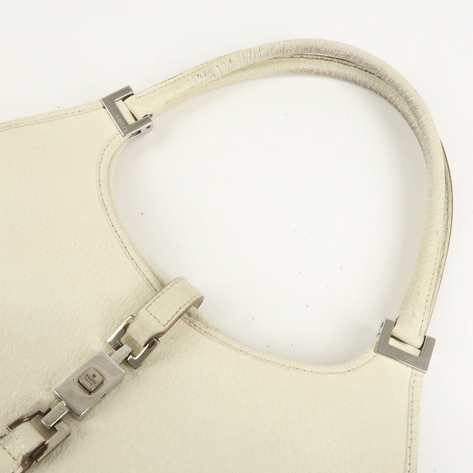 GUCCI Jackie Leather Shoulder Bag Hand Bag Ivory Silver HDW Used