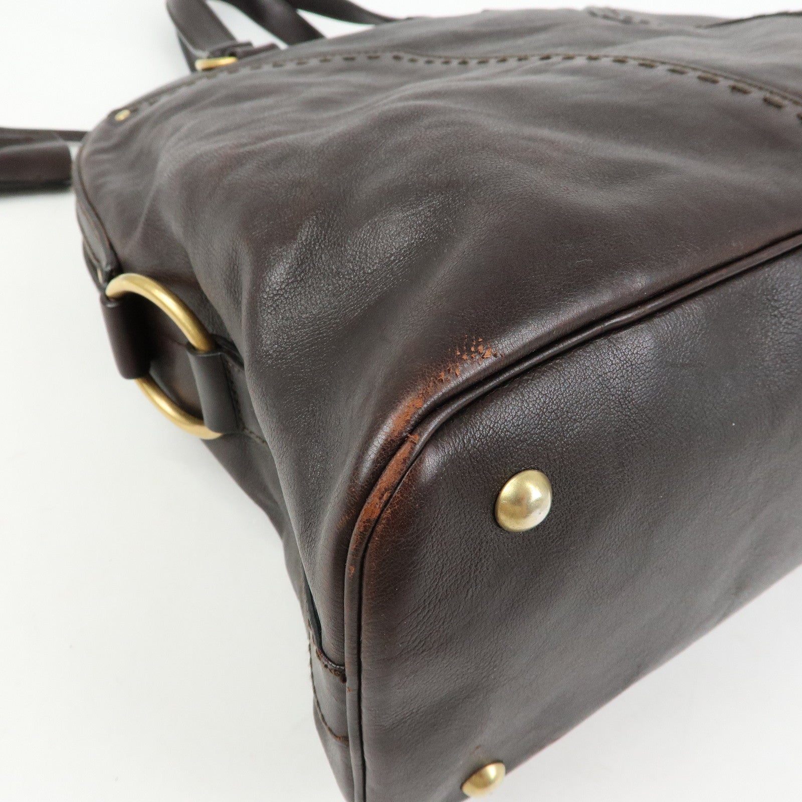 SAINT LAURENT PARIS Muse Leather Hand Bag Shoulder Bag Dark Brown