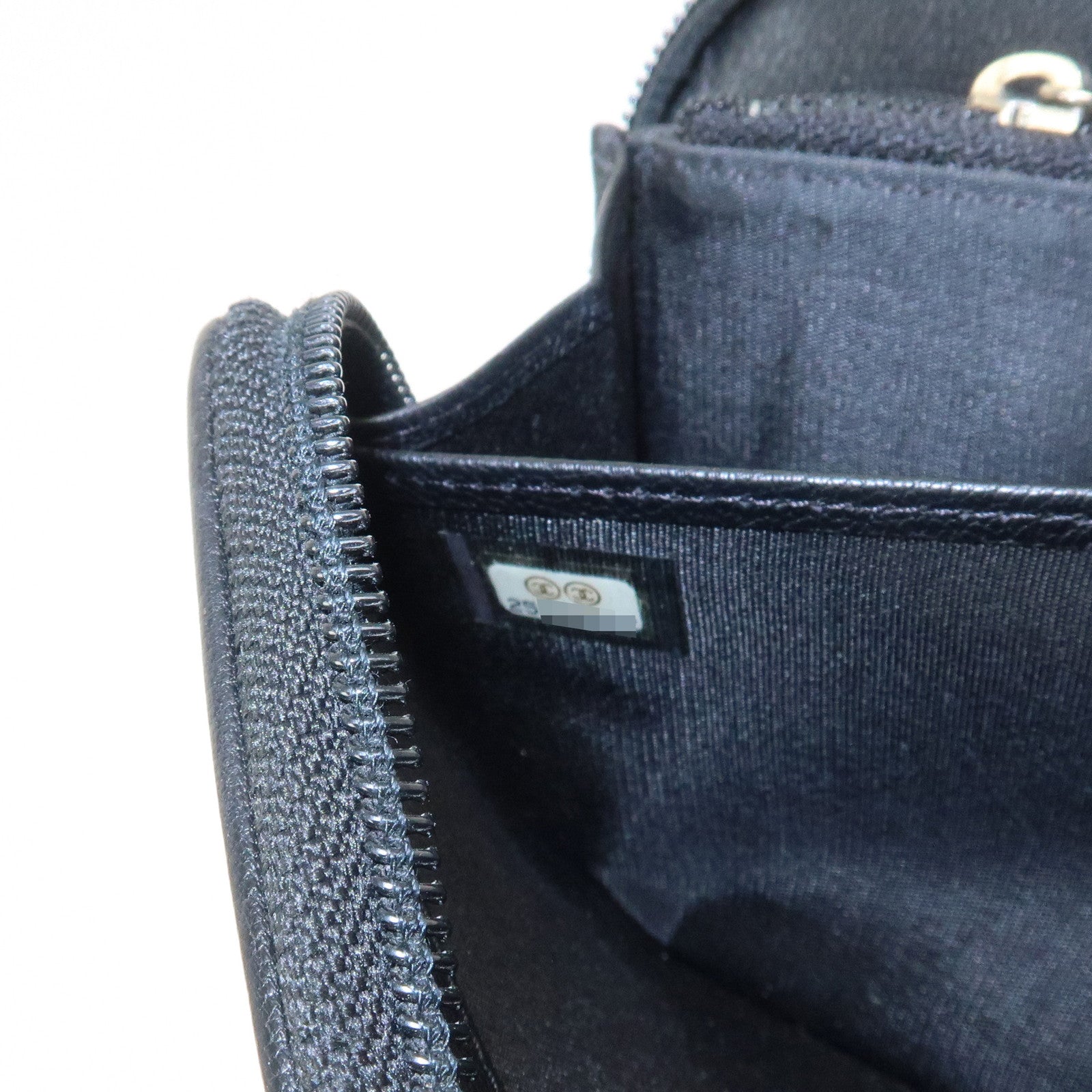 CHANEL Set Of 2 Leather Bi-Fold Long Wallet Key Case Black Gold