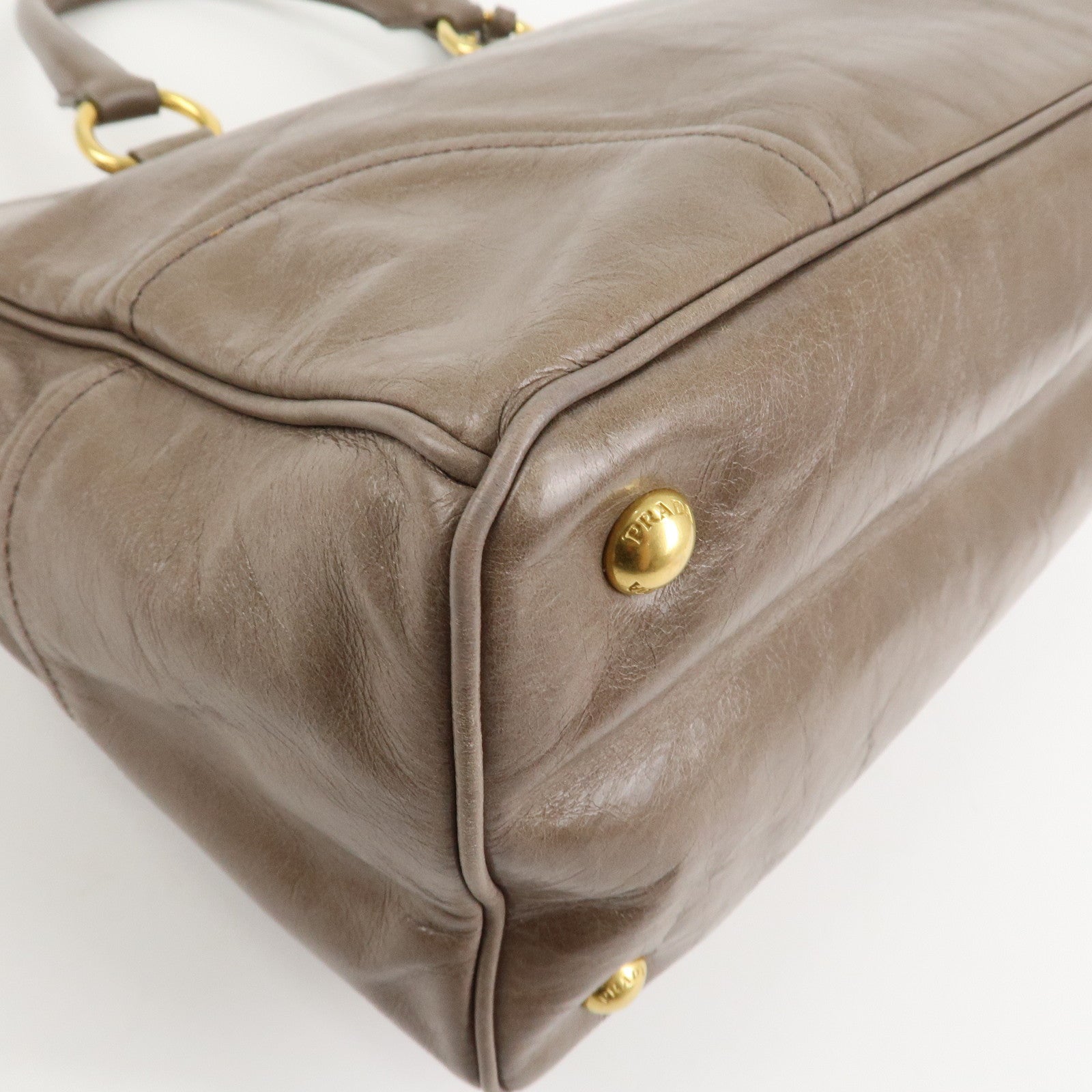 PRADA Logo Leather 2Way Bag Hand Bag Shoulder Bag Greige BN2533 Used