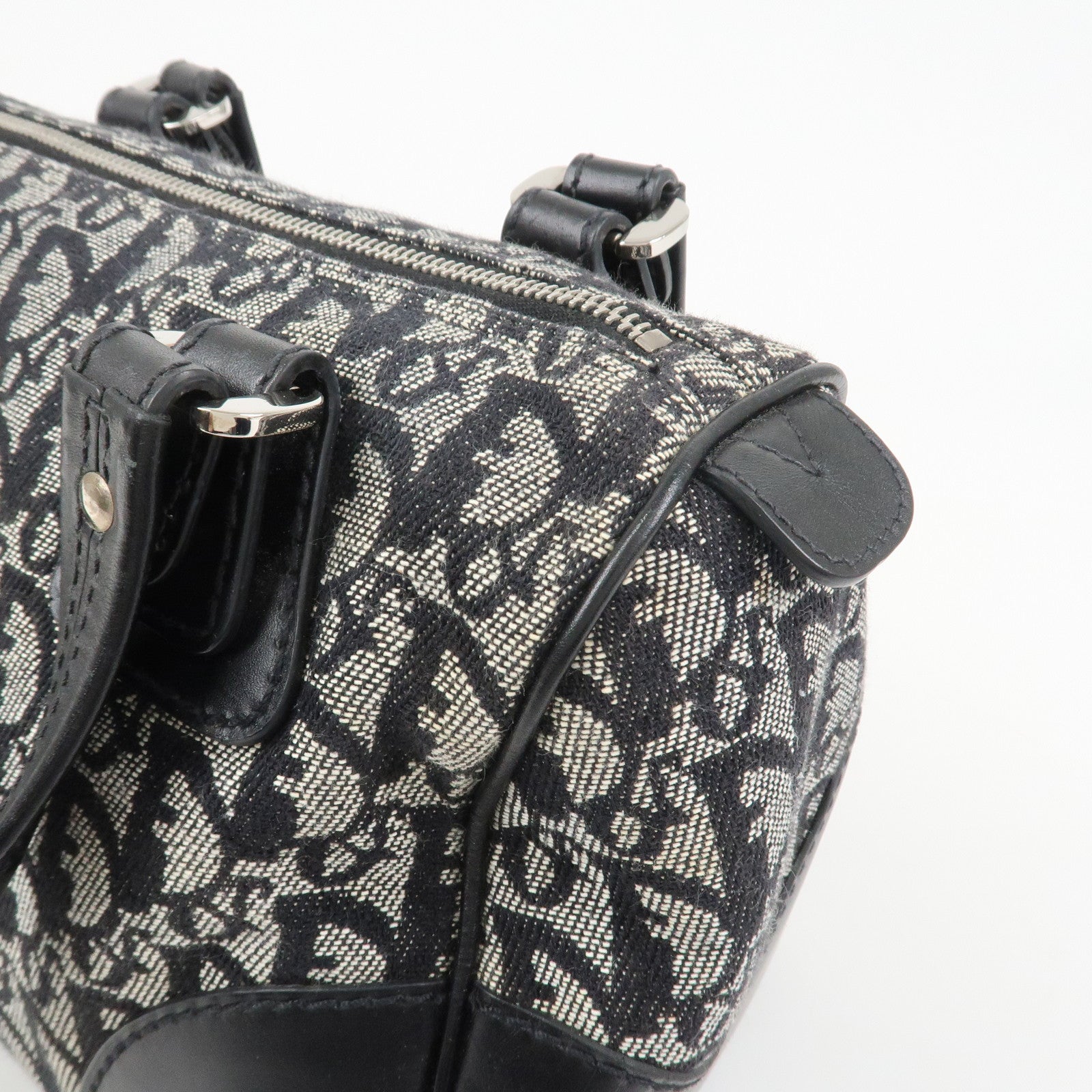 Christian Dior Trotter Canvas Leather Mini Boston Hand Bag Black