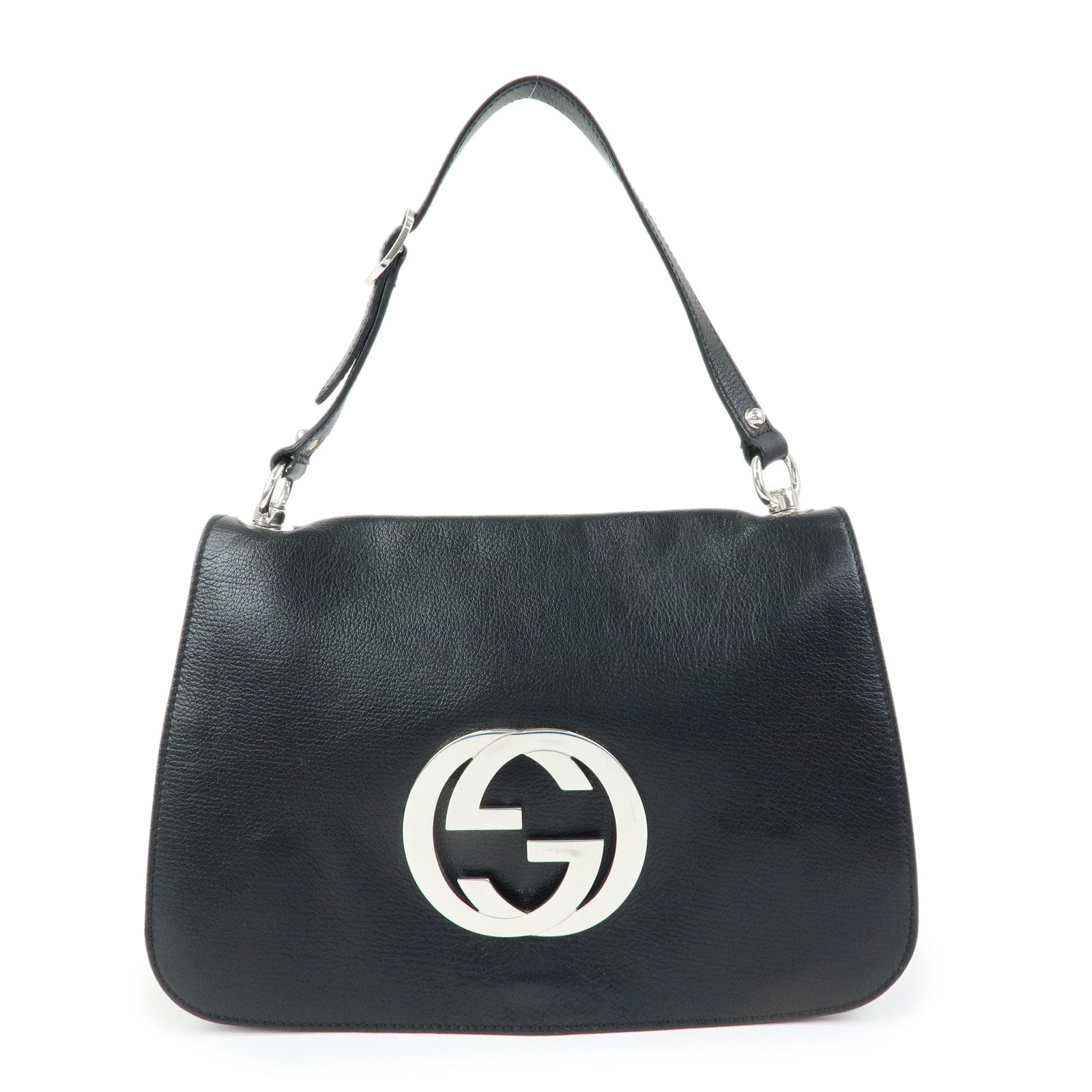 GUCCI Interlocking G Leather Shoulder Bag Hand Bag Black 115746