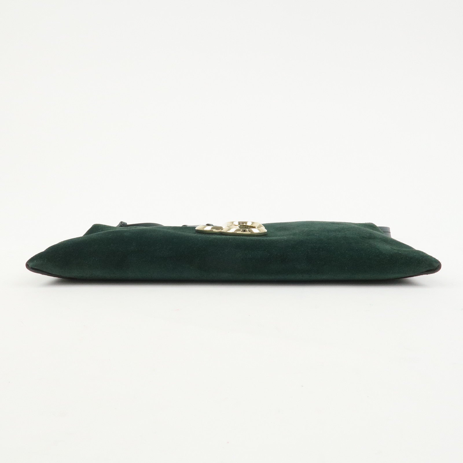 JIMMY CHOO VARENNE Suede Leather Chain Shoulder Bag Dark Green