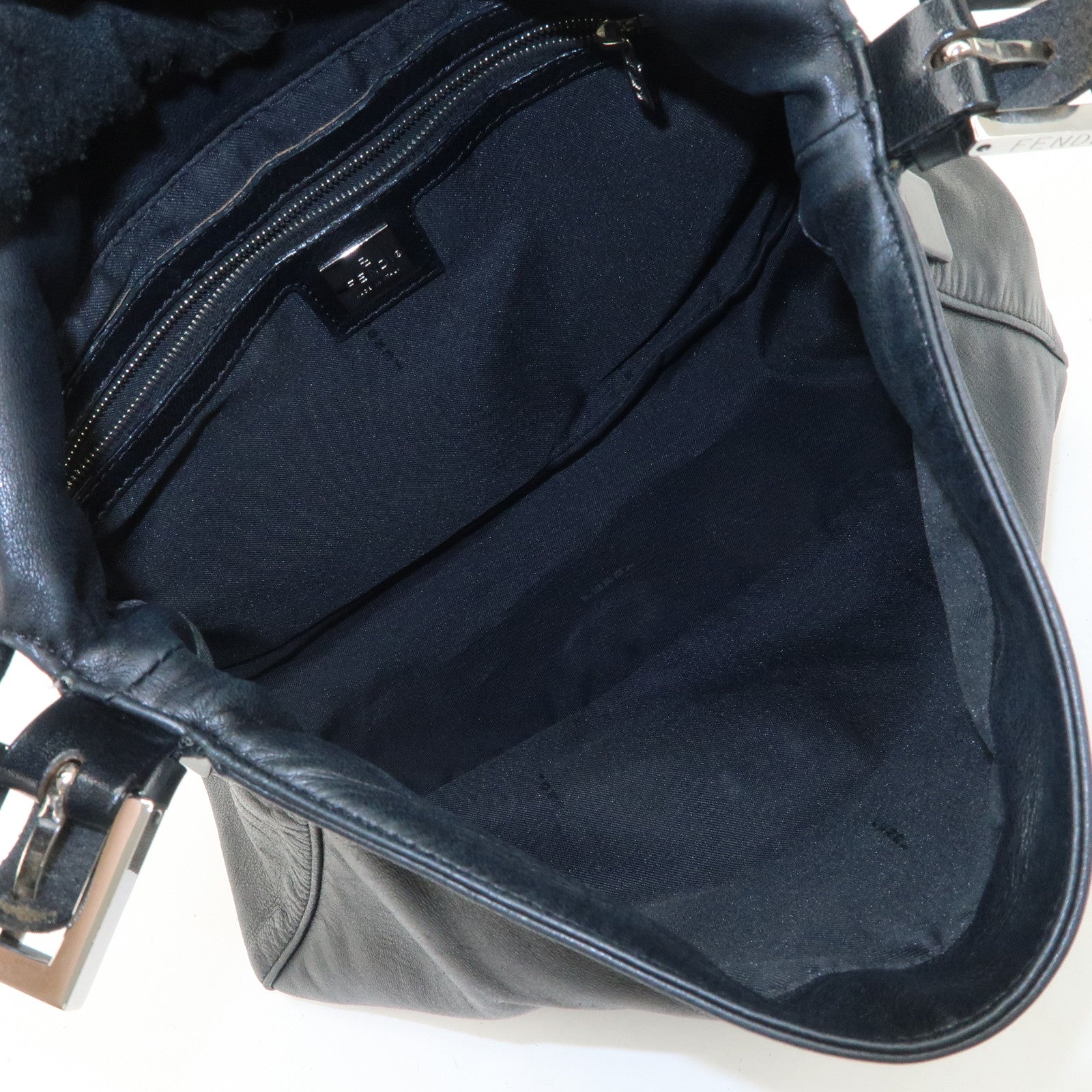 FENDI Mamma Baguette Leather Shoulder Bag Black 26325 Used