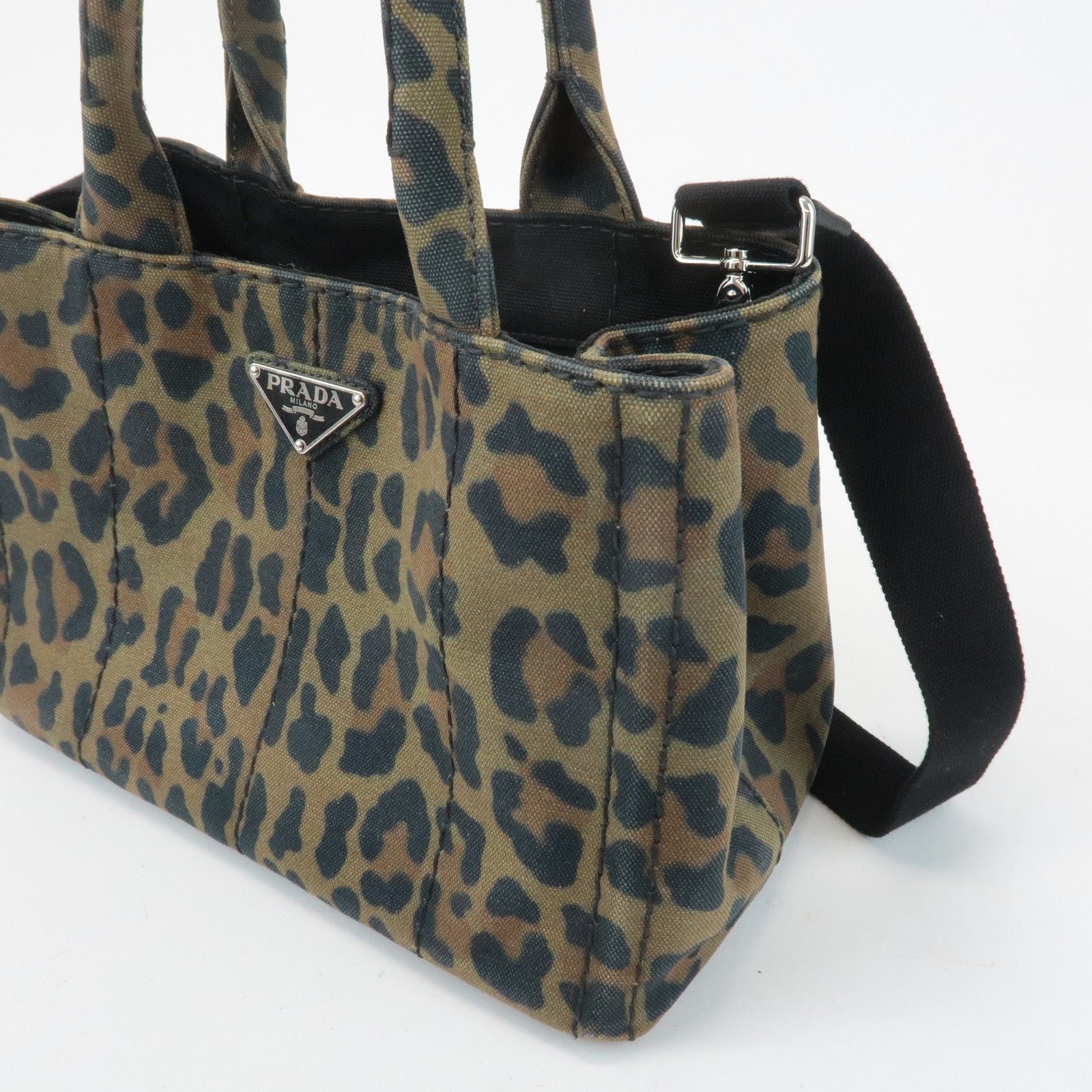 PRADA Canapa Canvas 2Way Bag Hand Bag Shoulder Bag Camouflage B2642B Used