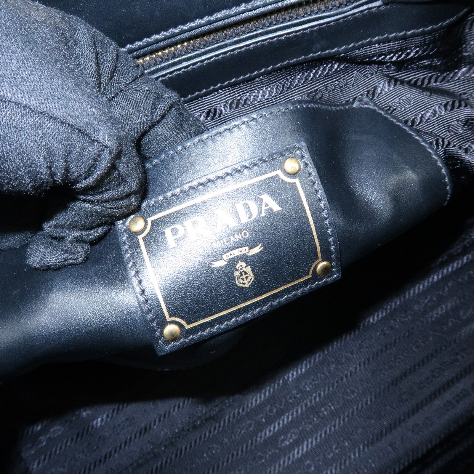 PRADA Triangle Logo Leather 2Way Tote Bag Hand Bag Black BN2626