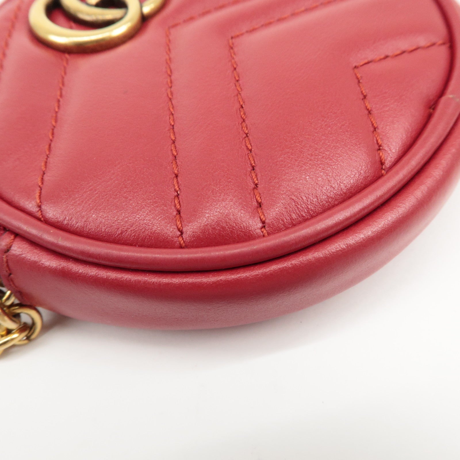 GUCCI GG Marmont Leather Round Coin Case Red 575160 Used