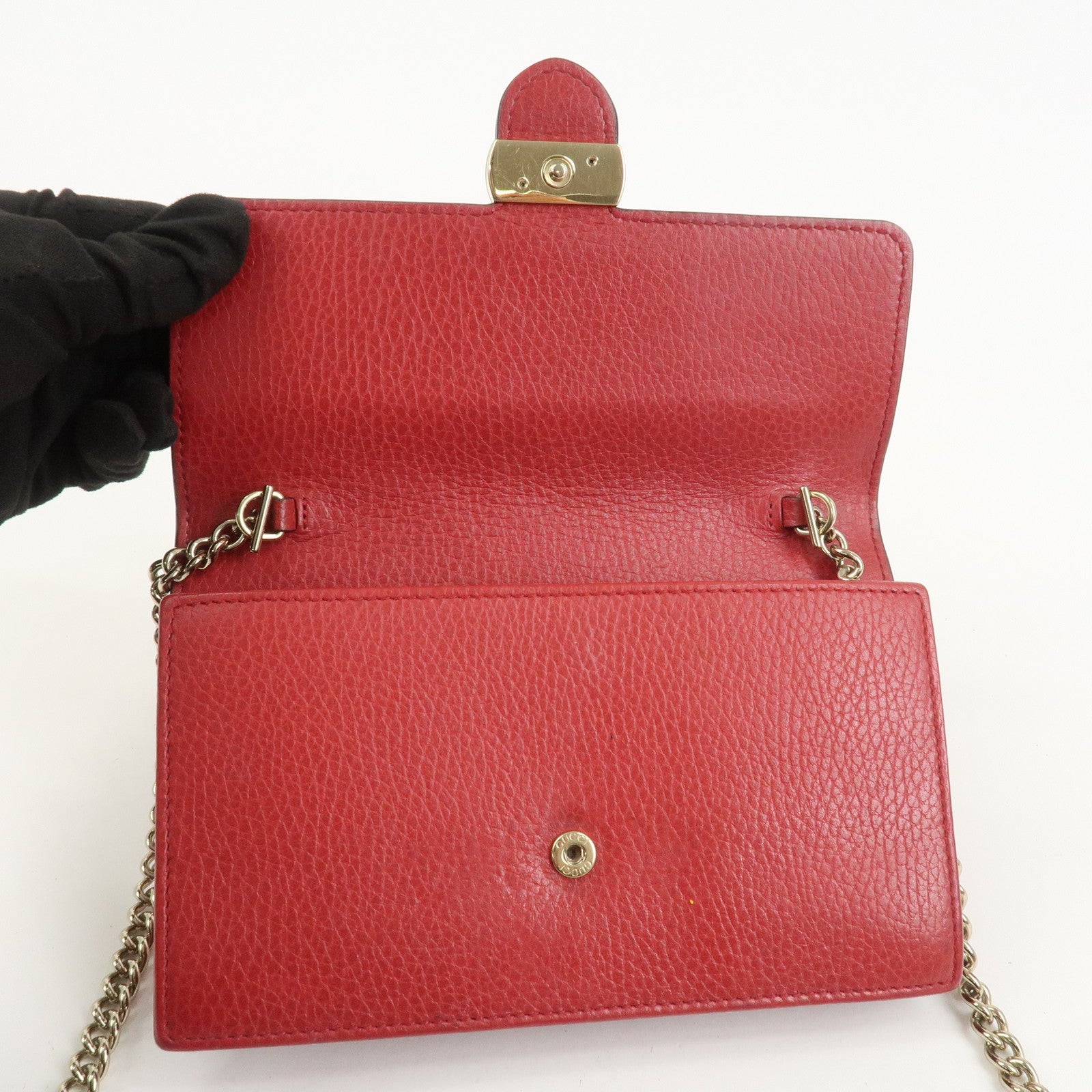 GUCCI Interlocking G Leather Chain Wallet Shoulder Bag Red 510314