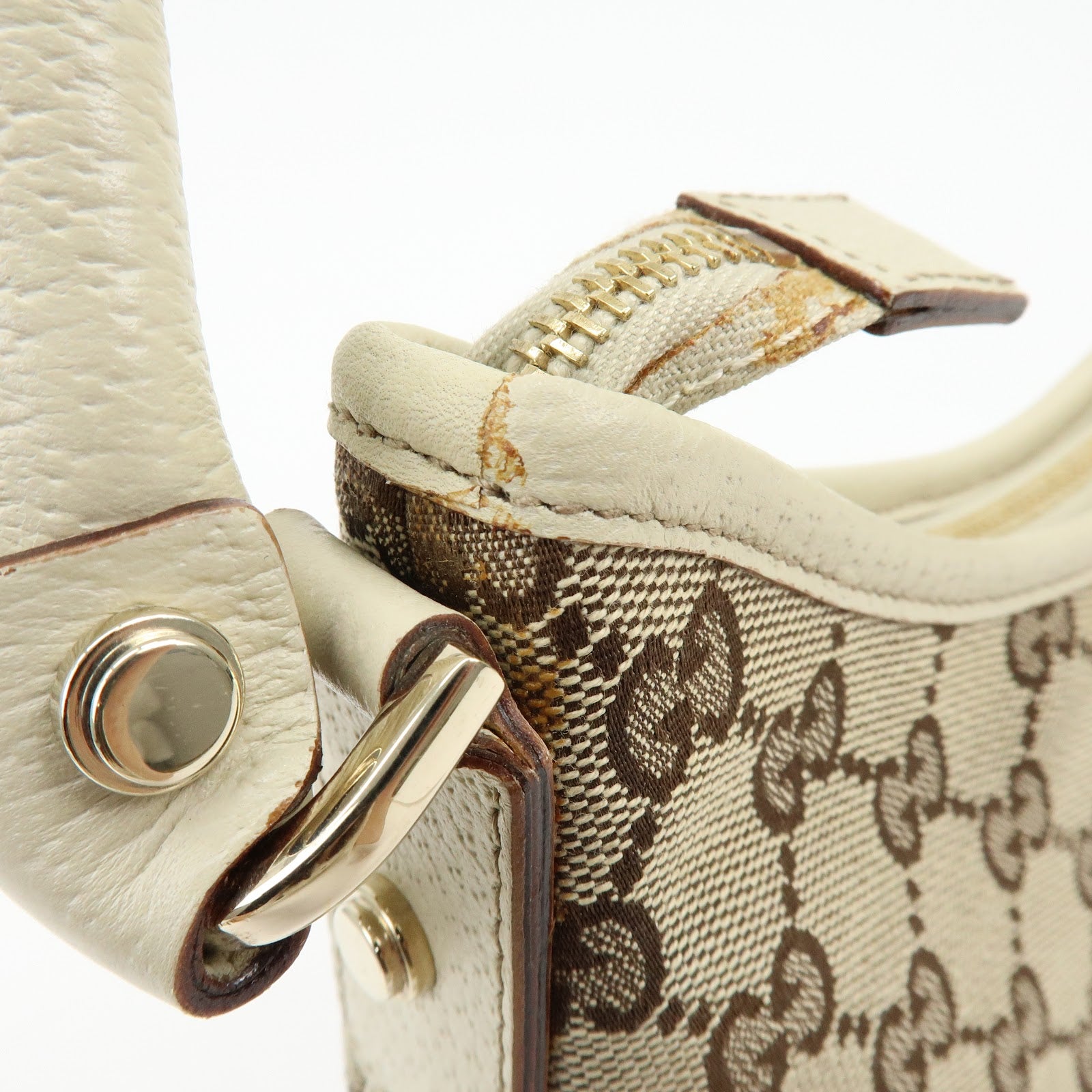 Gucci Abbey GG Canvas Leather Shoulder Bag Beige White 130738