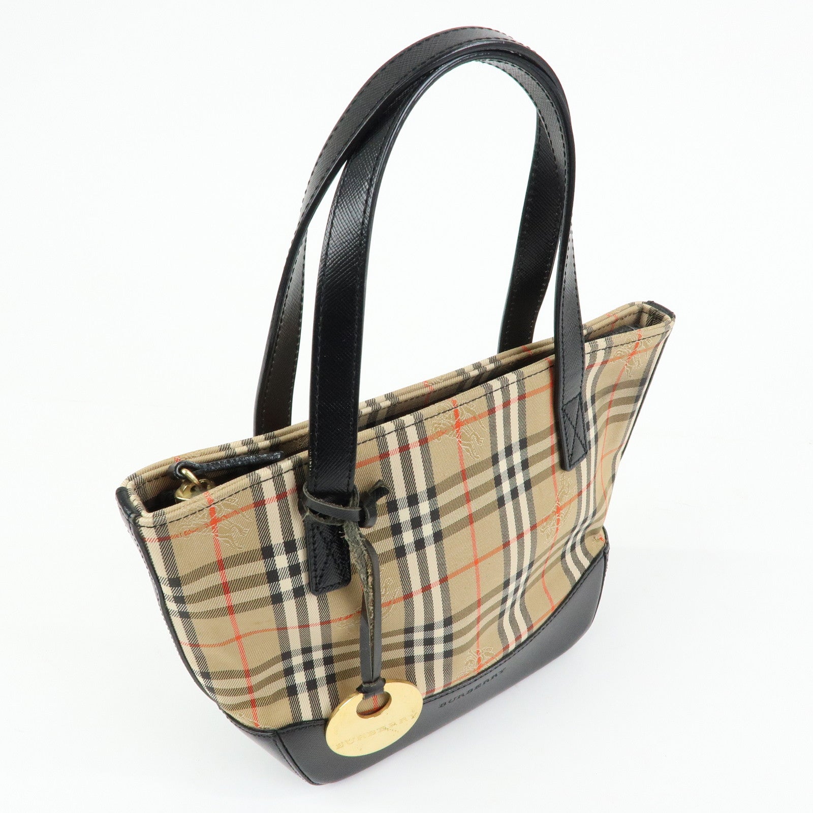 BURBERRY Nova Plaid Canvas Leather Hand Bag Tote Bag Beige Black