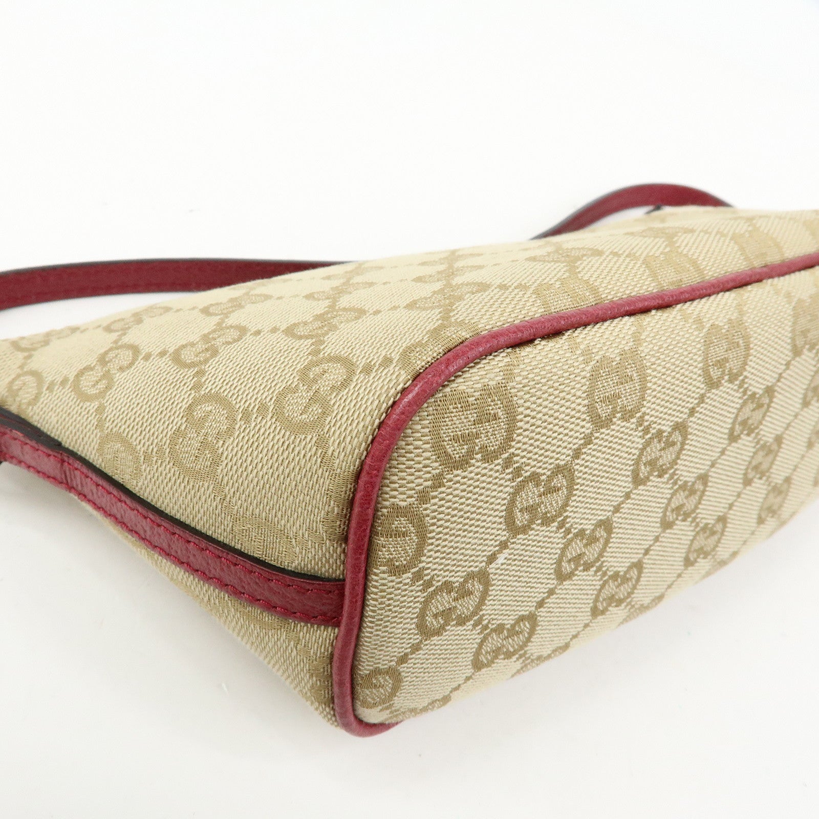 GUCCI Boat Bag GG Canvas Leather Hand Bag Beige Red 07198