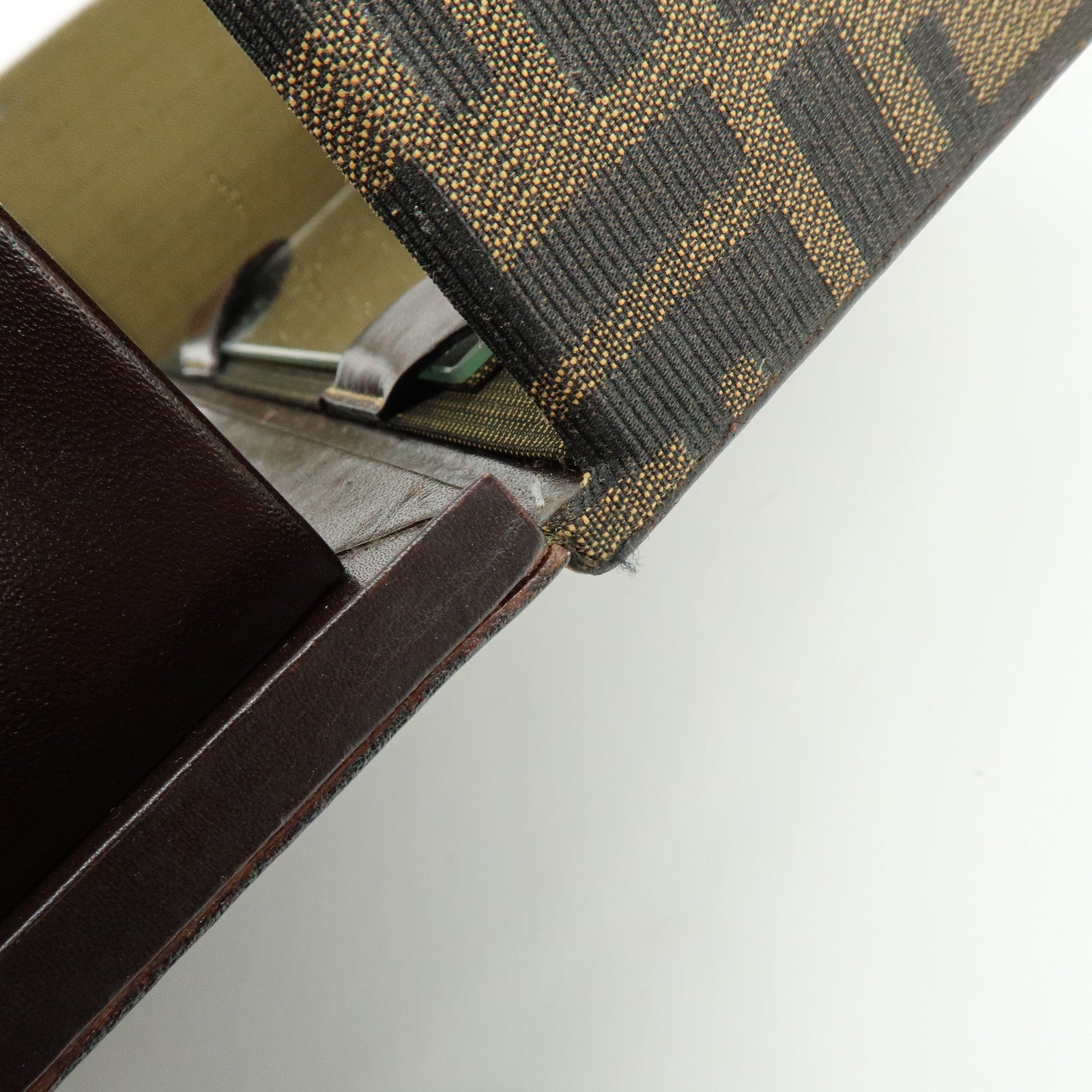 FENDI Zucca Canvas Leather Hand Bag Jewelry Box Brown Black