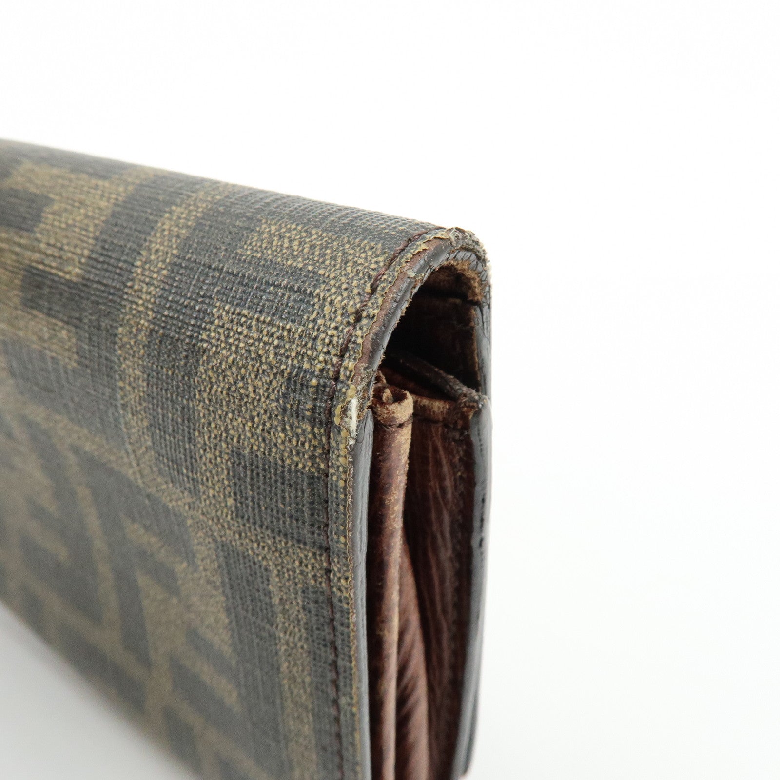 FENDI Zucca Leather Bi-fold Long Wallet Brown Black 8M0000
