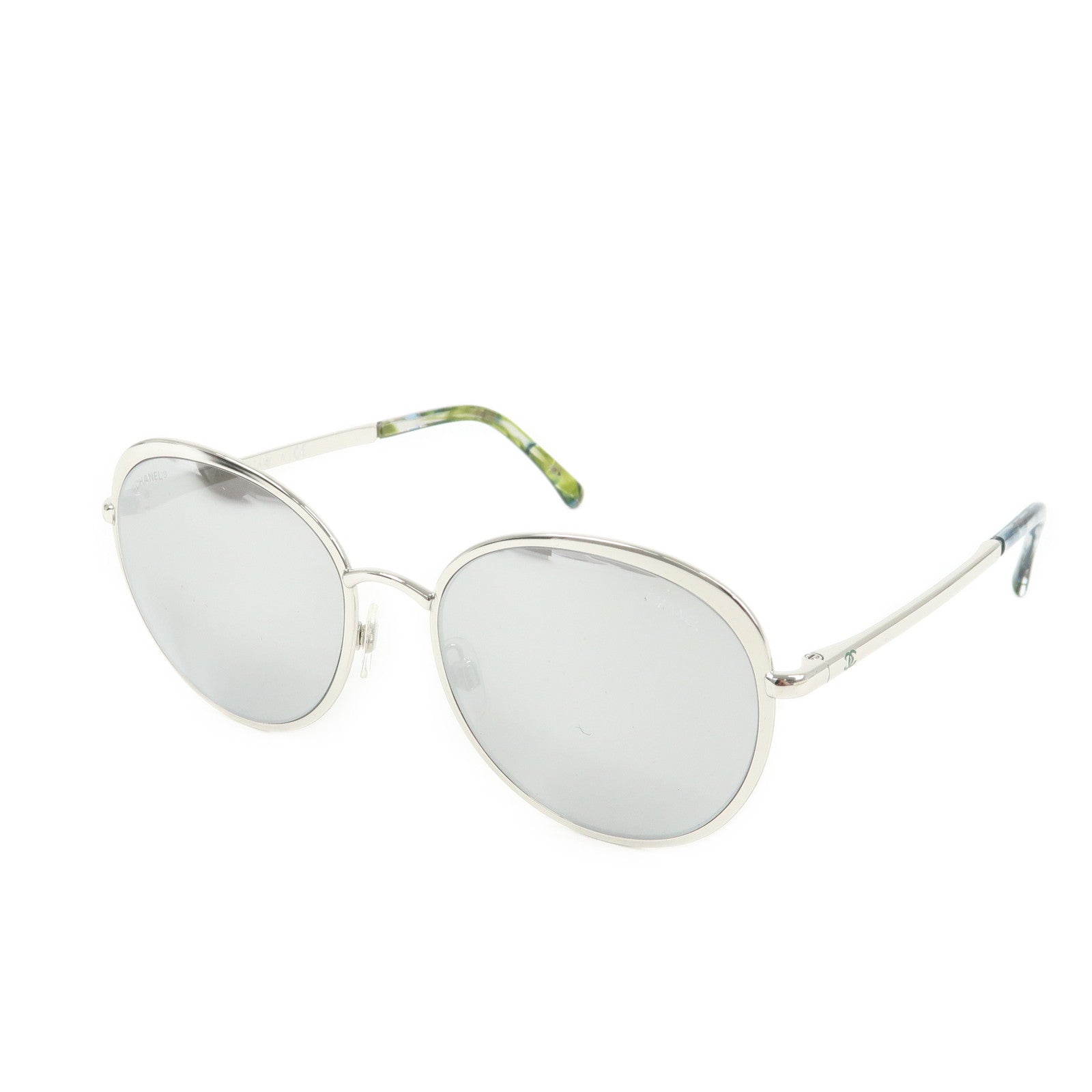 CHANEL Plastic Boston MirrorLens Sunglasses 55□18 Silver Green 4206