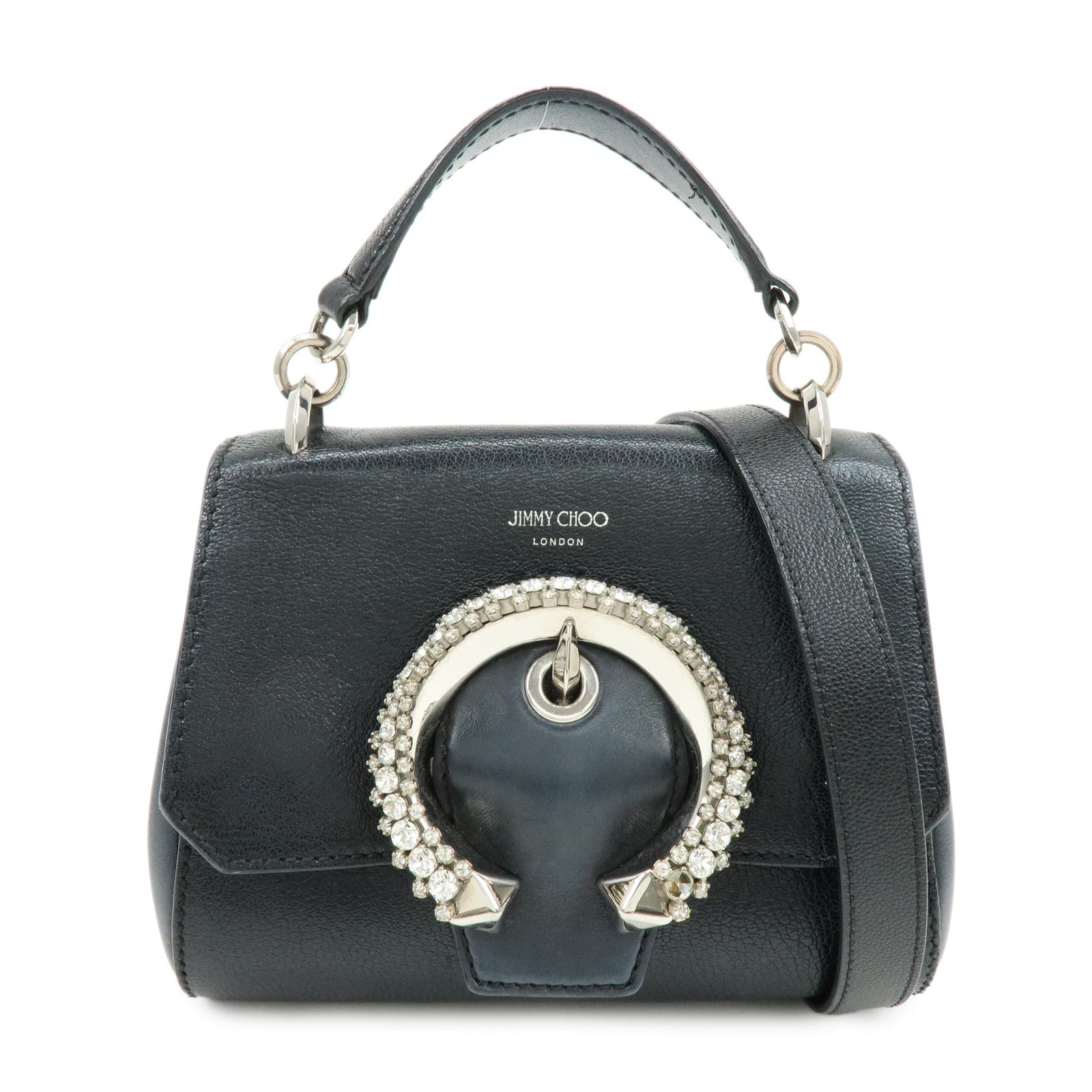 Jimmy Choo Madeline Leather Rhinestone 2Way Hand Shoulder Bag Black