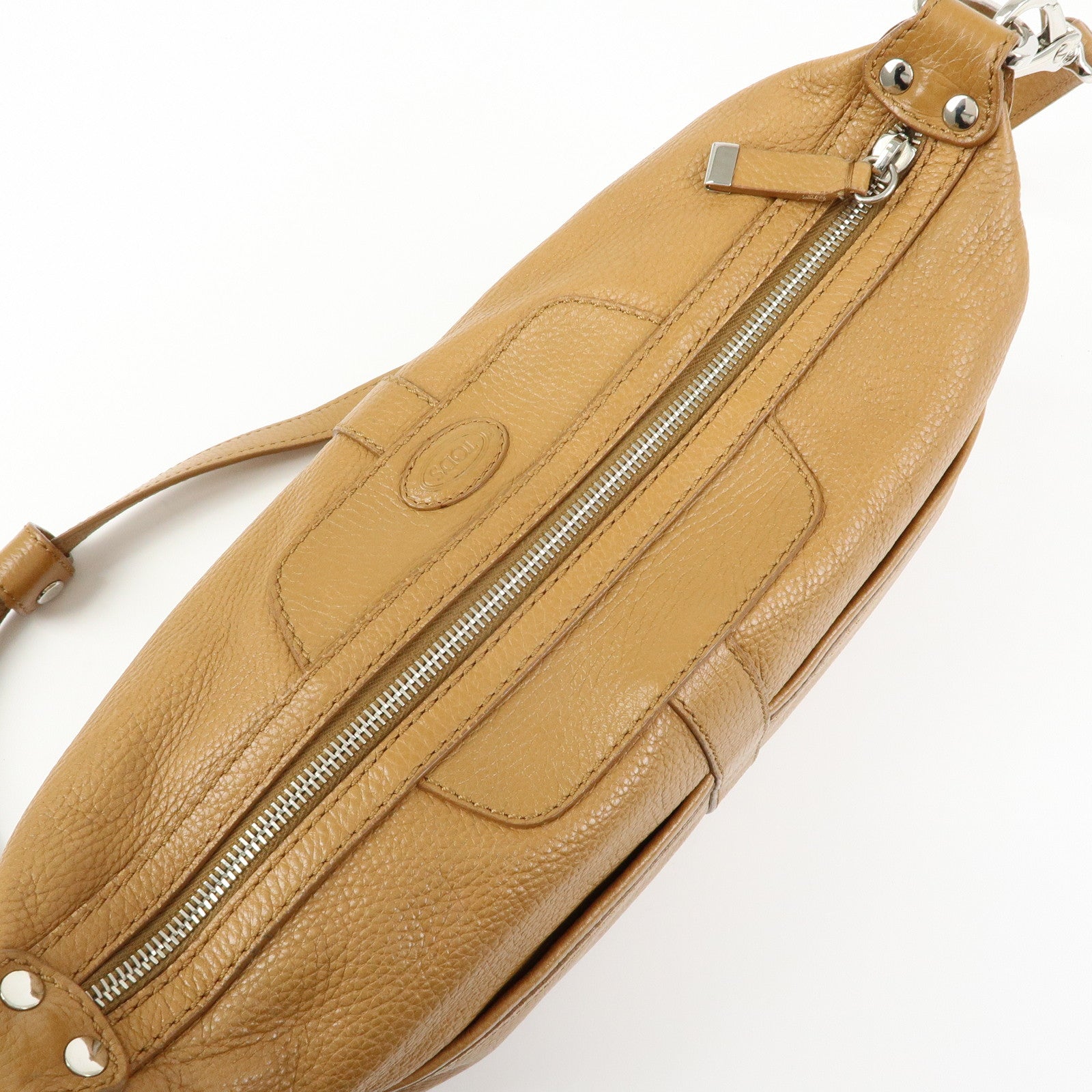 TOD'S Miky Leather Shoulder Bag Crossbody Bag Camel Light Brown