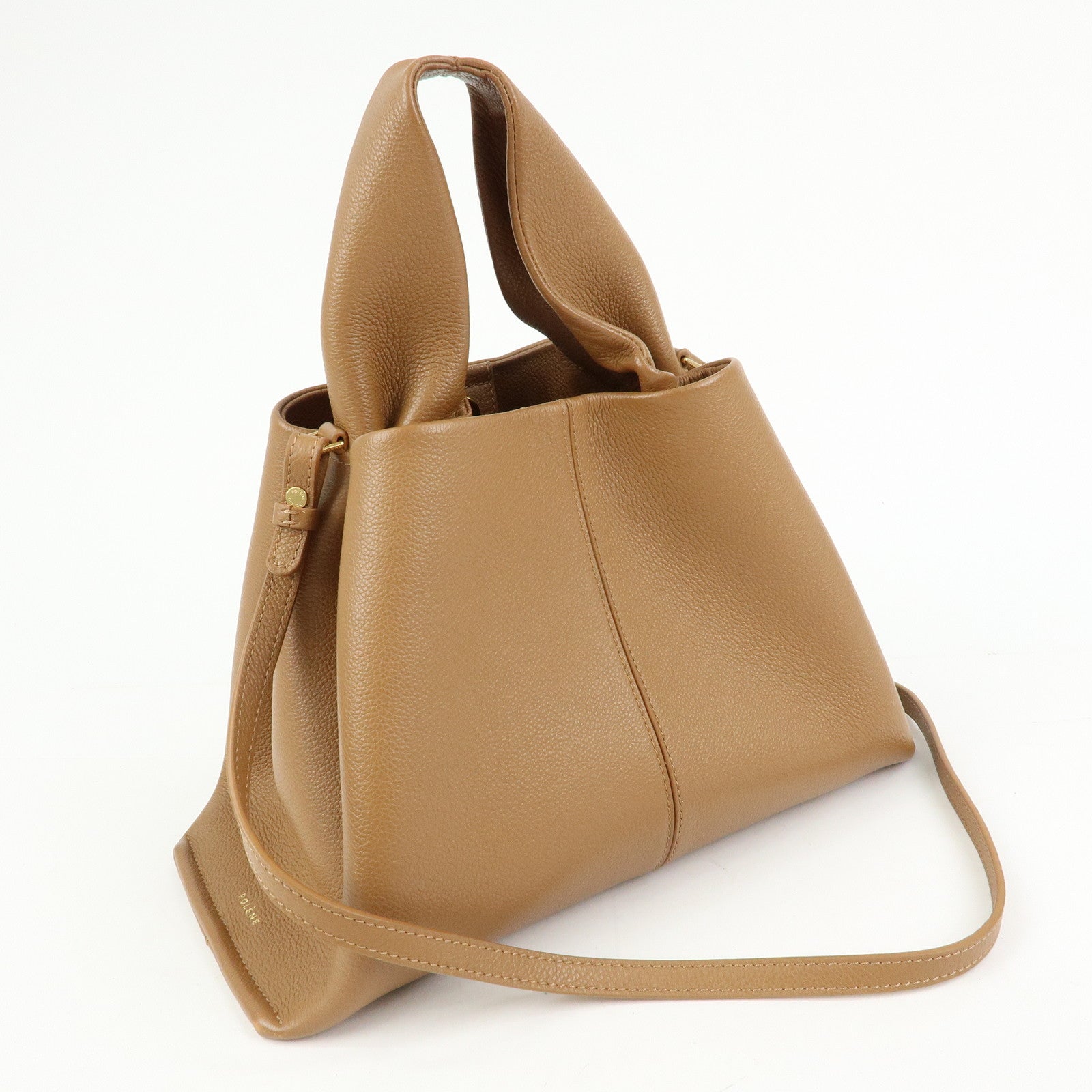 Polene Numero Neuf Grained Calf Leather 2Way Hand Bag Camel