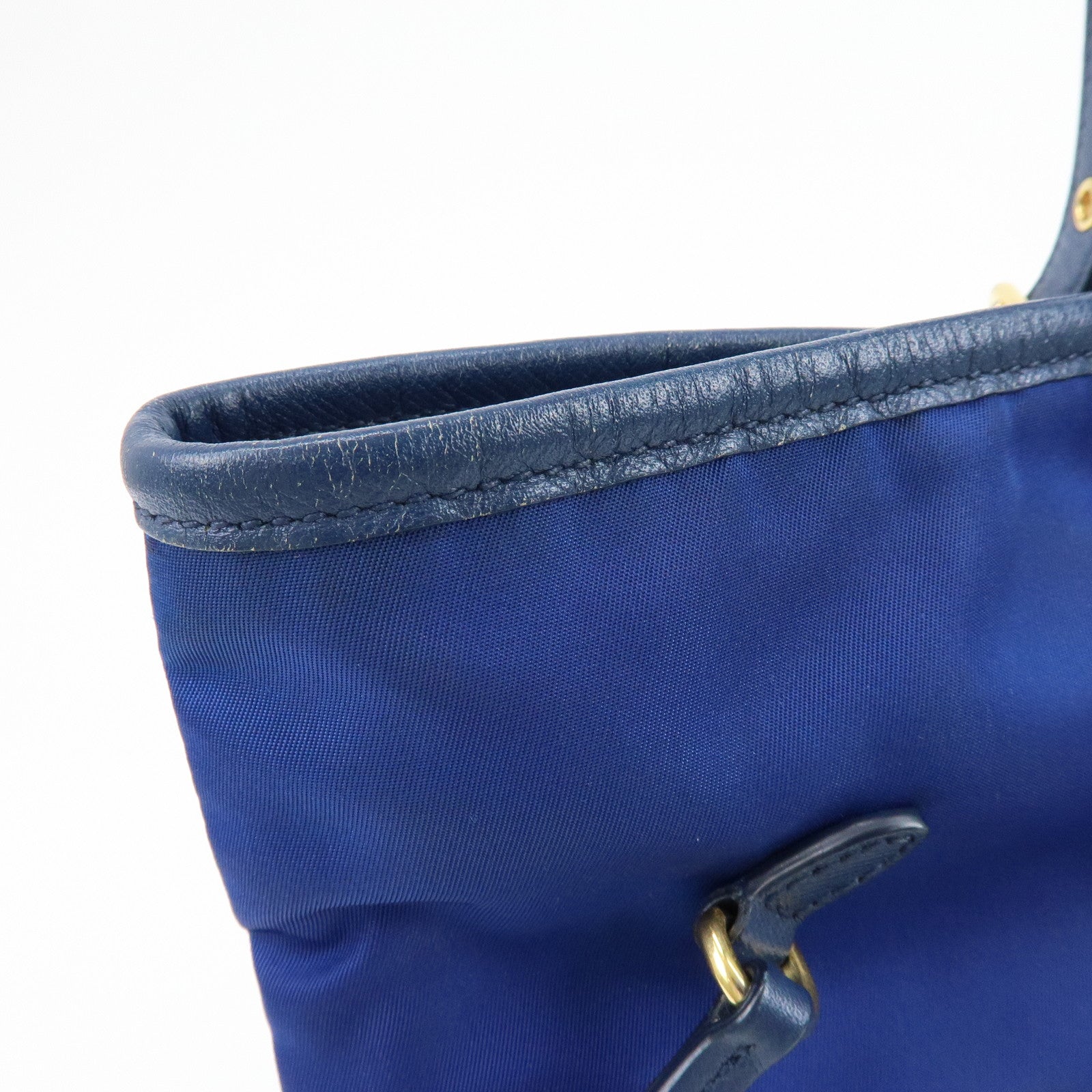 PRADA Logo Nylon Leather Tote Bag Shoulder Bag Blue BR4997