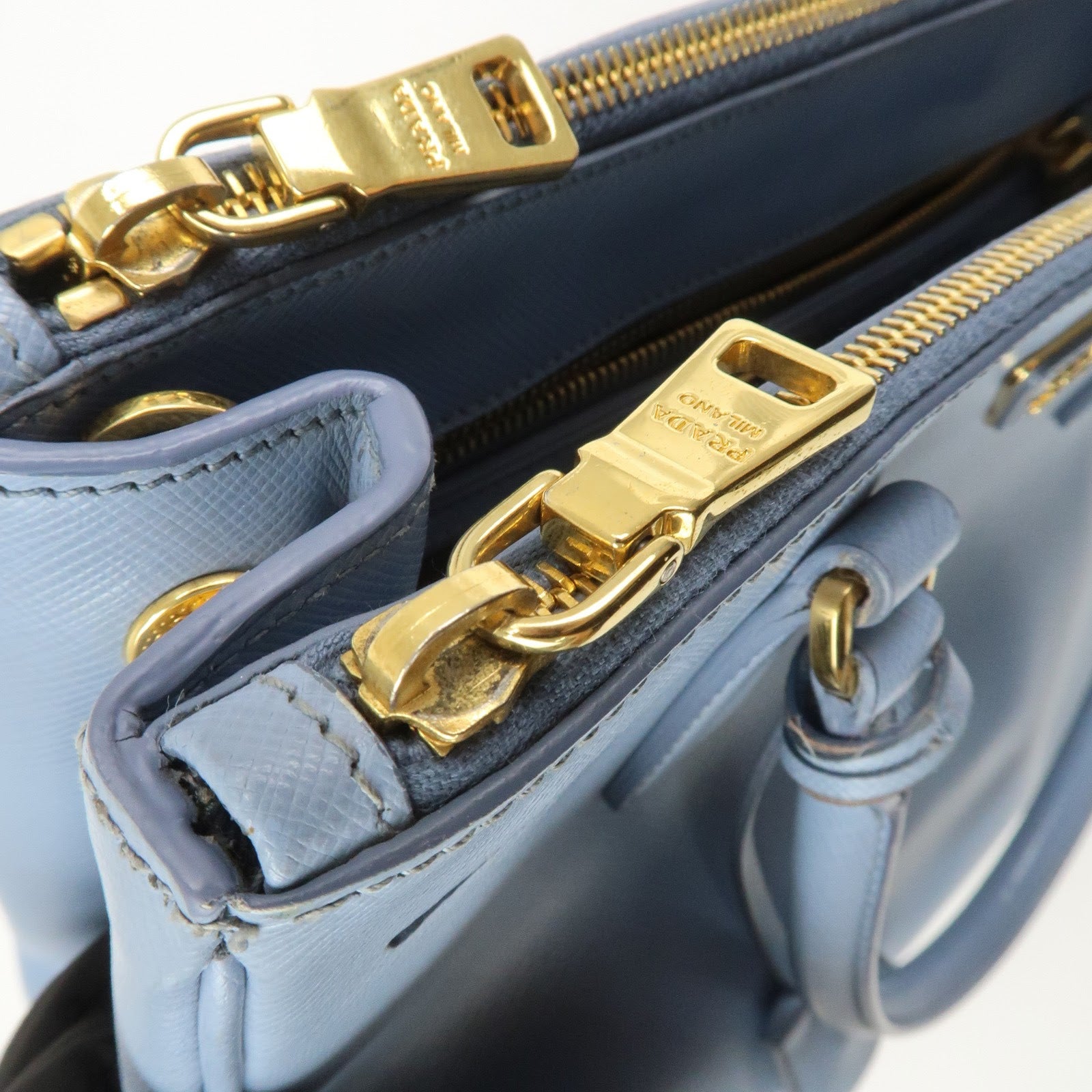 PRADA Triangle Logo Galleria 2Way Bag Shoulder Bag Light Blue BN2863