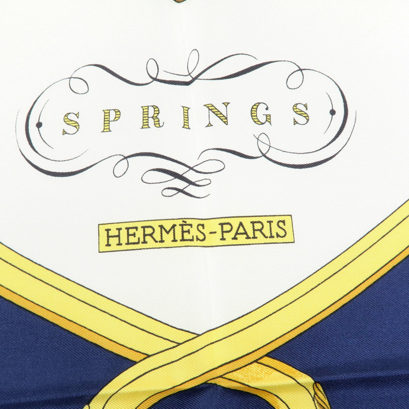 HERMES Carre 90 Silk 100% Scarf SPRINGS Navy
