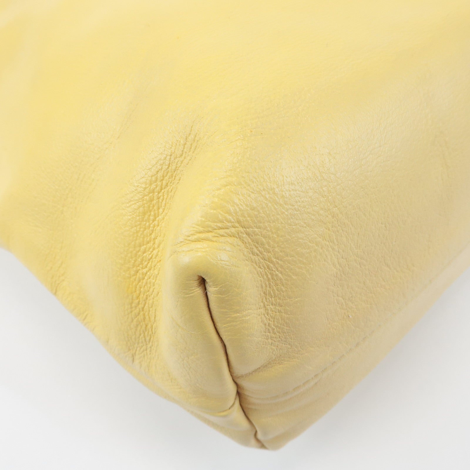 CHANEL COCO Mark Lamb Skin 2Way Bag Tote Bag Yellow Used