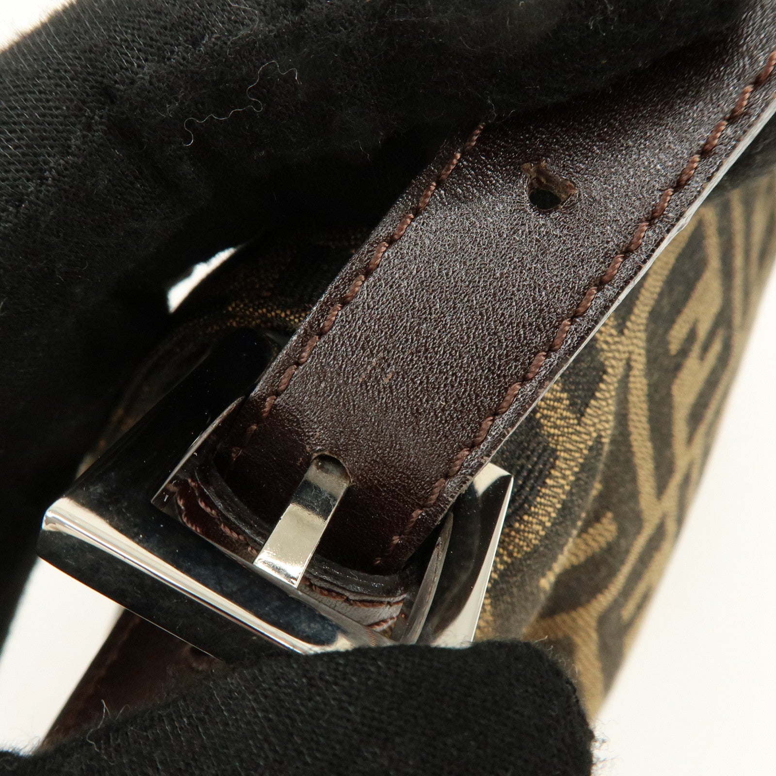 FENDI Mamma Baguette Zucca Canvas Leather Shoulder Bag Brown 26325