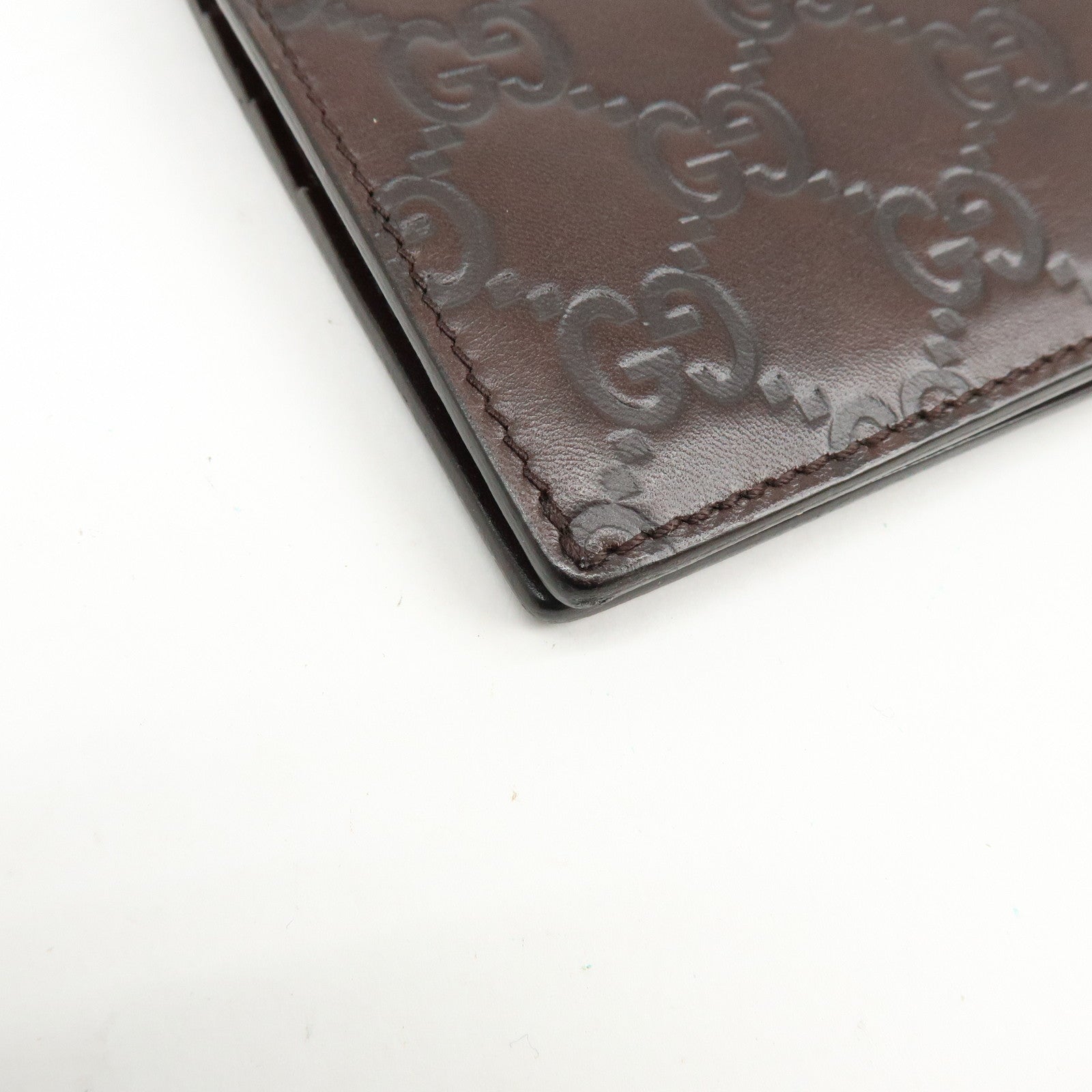 GUCCI Guccissima Leather Bi-fold Compact Wallet Dark Brown 146223