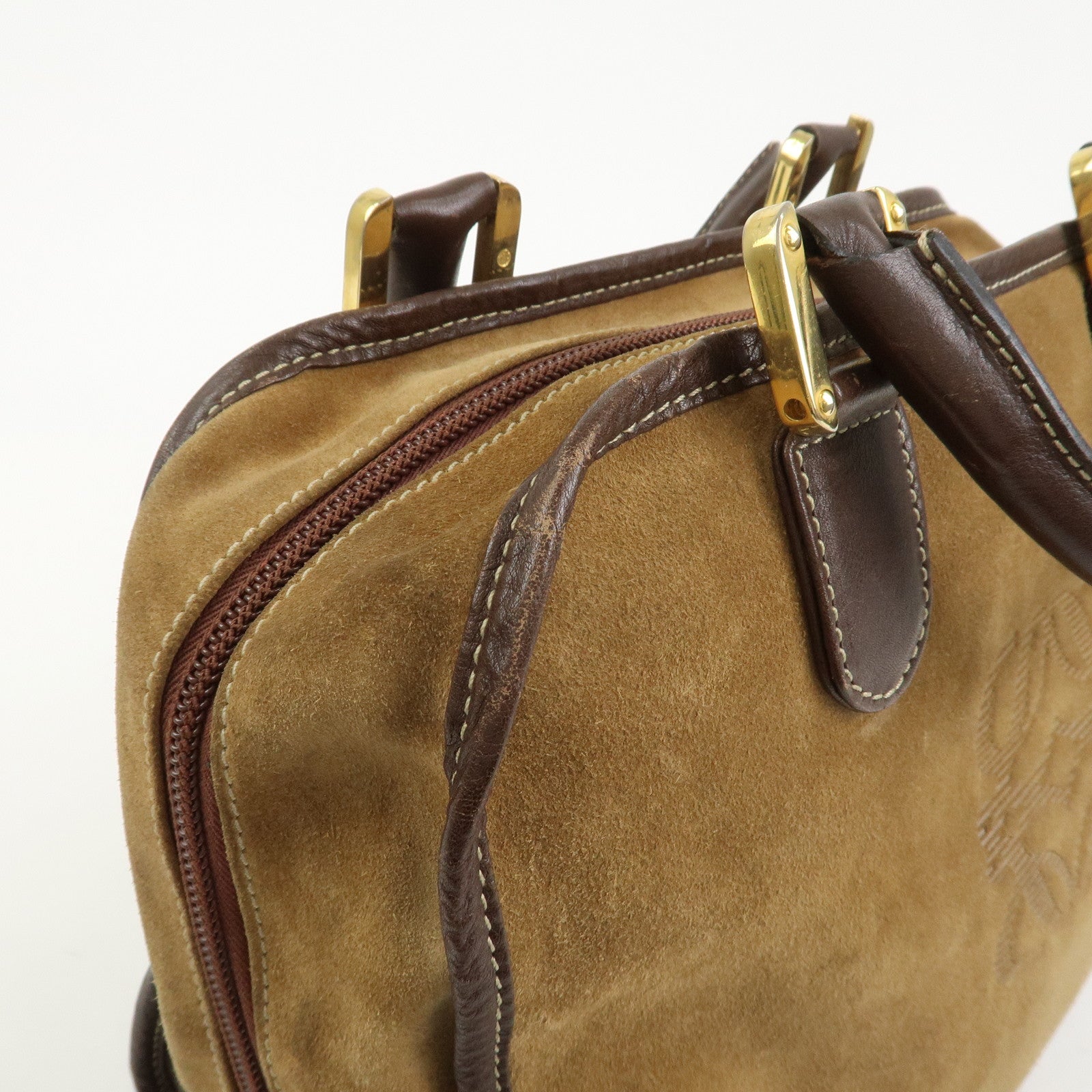 LOEWE Anagram Logo Amazona 32 Suede Hand Bag Boston Bag Camel