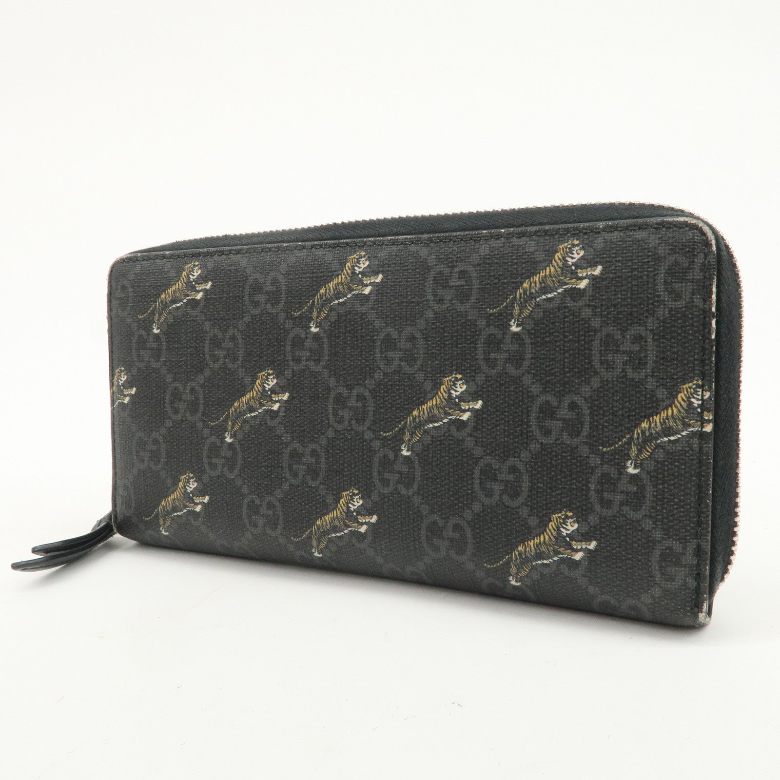GUCCI Tiger Motif GG Supreme PVC Leather Round Zippy Wallet 575135