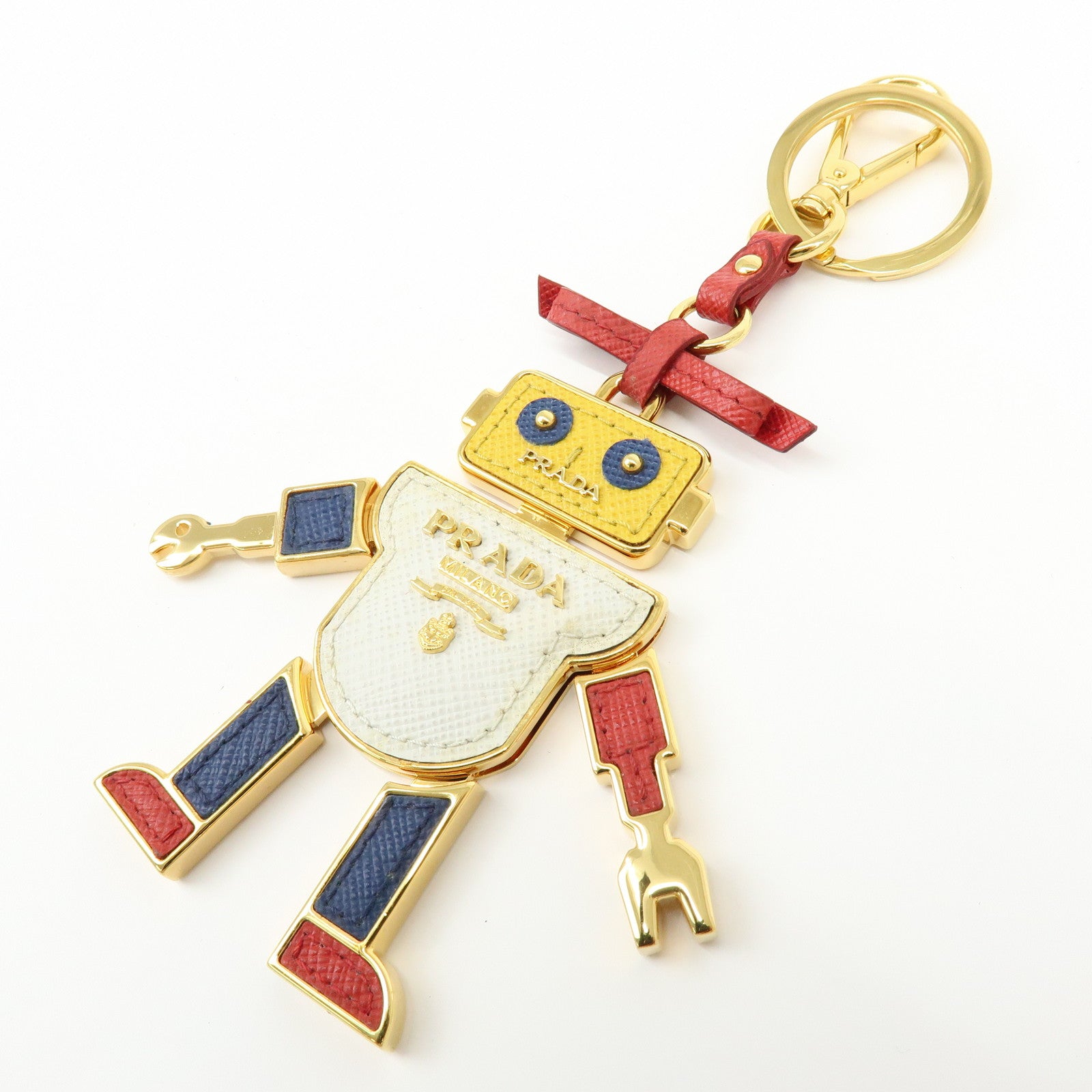 PRADA Saffiano Leather Metal Bag Key Charm Robot White Red 1TL136