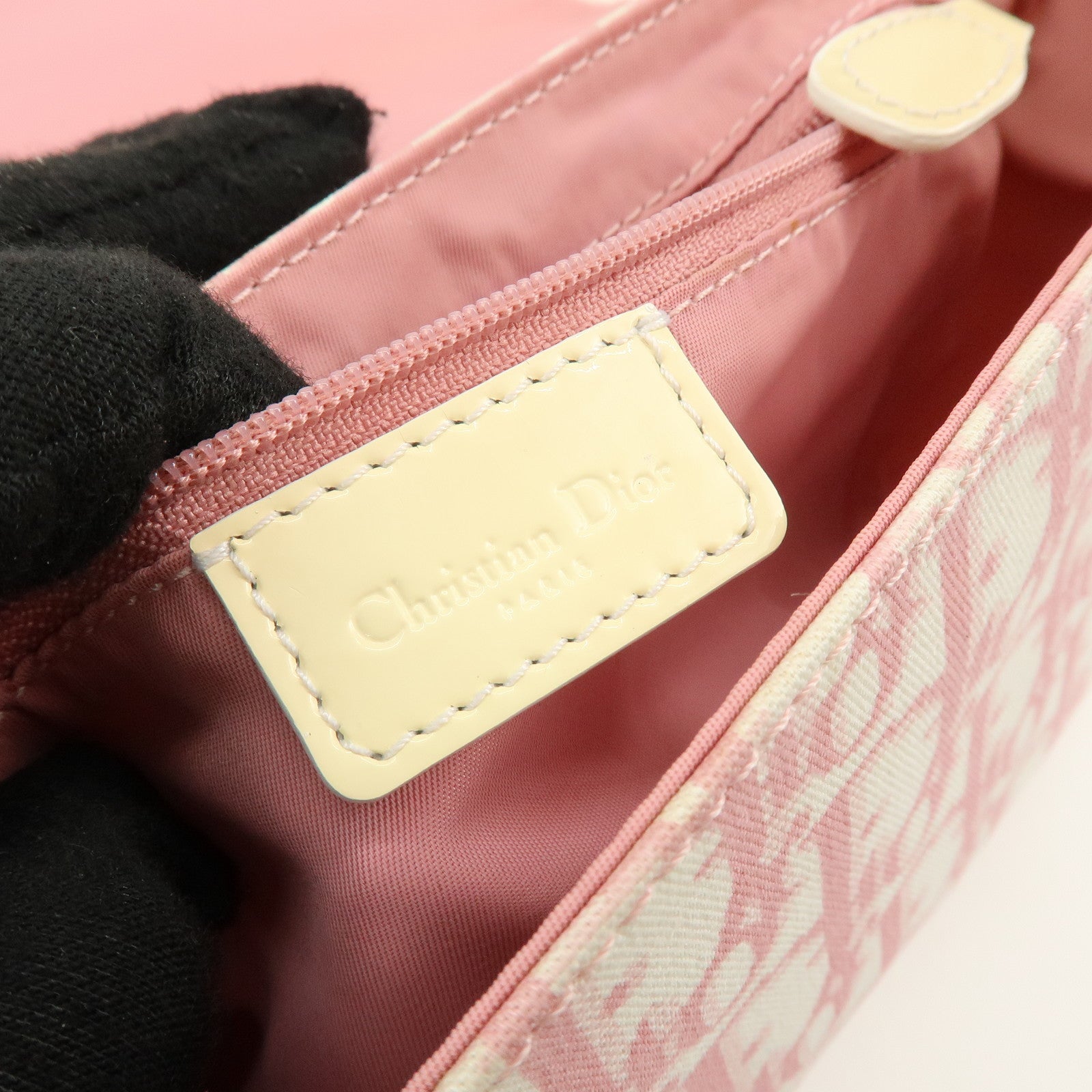 Christian Dior Trotter Canvas Rhinestone Leather Shoulder Bag Pink