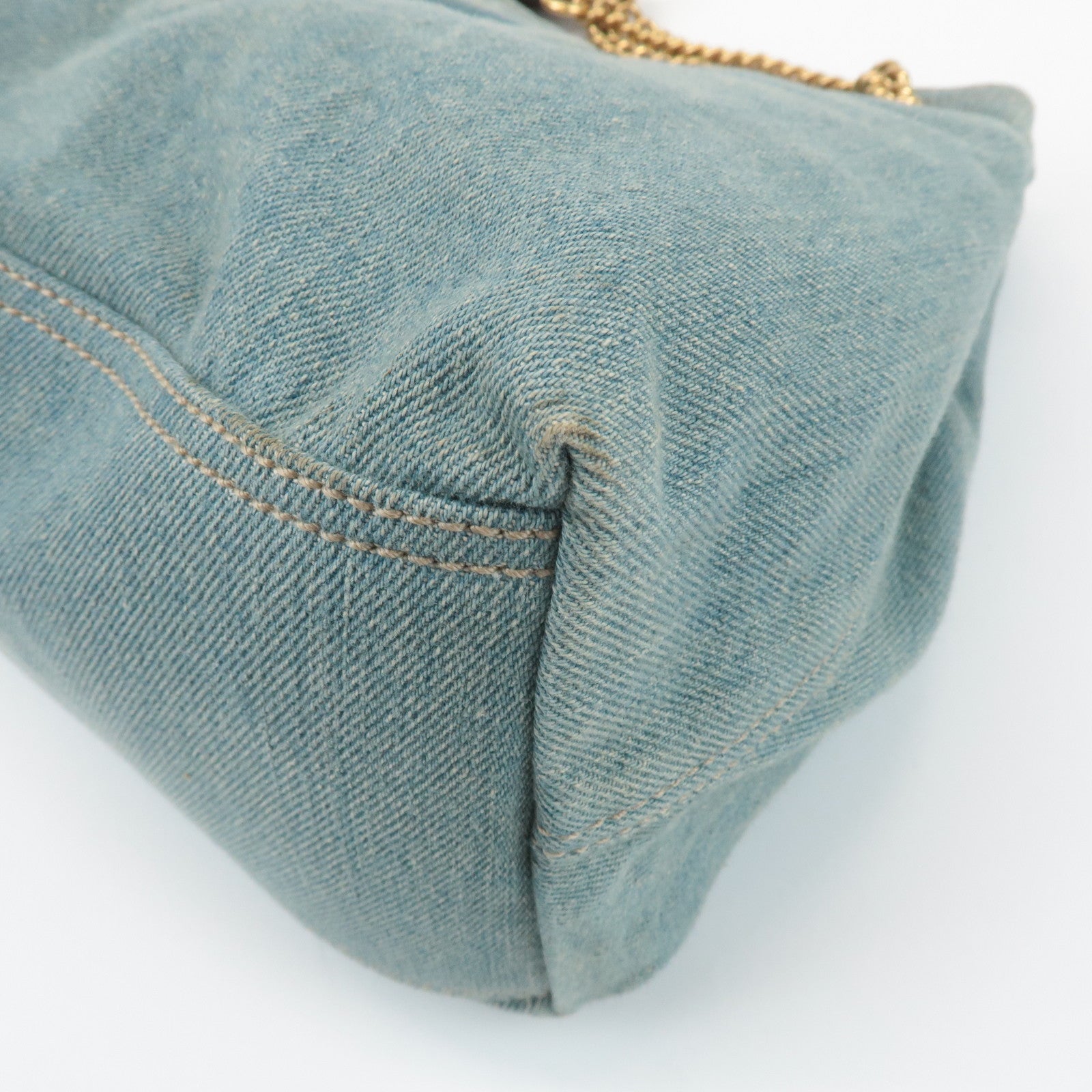 GUCCI SOHO Denim Leather Chain Shoulder Bag Fringe Charm Blue 308982 Used