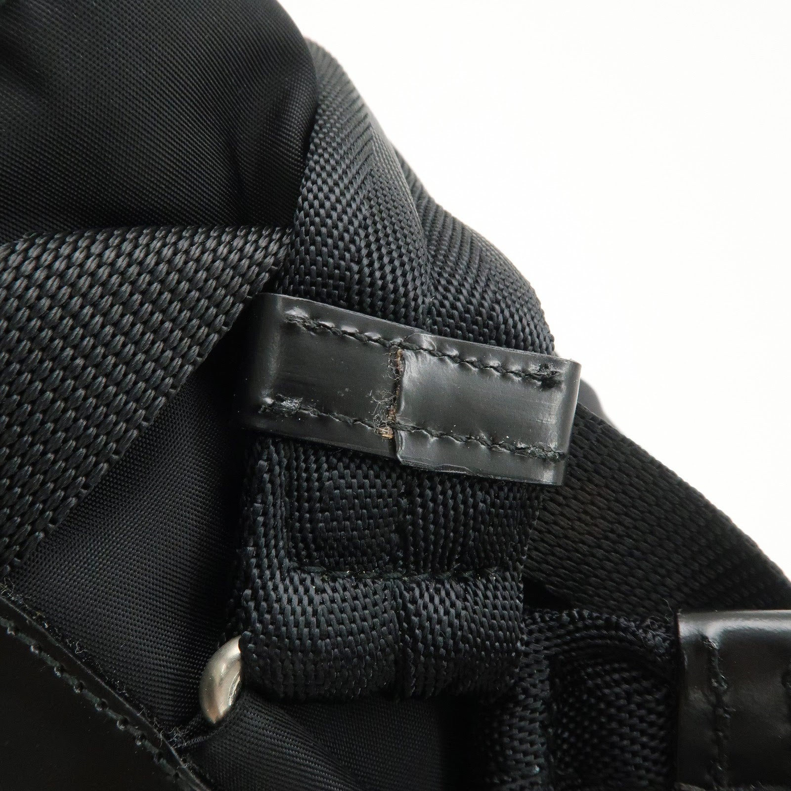 PRADA Triangle Logo Leather Nylon Backpack Black B6677 Used