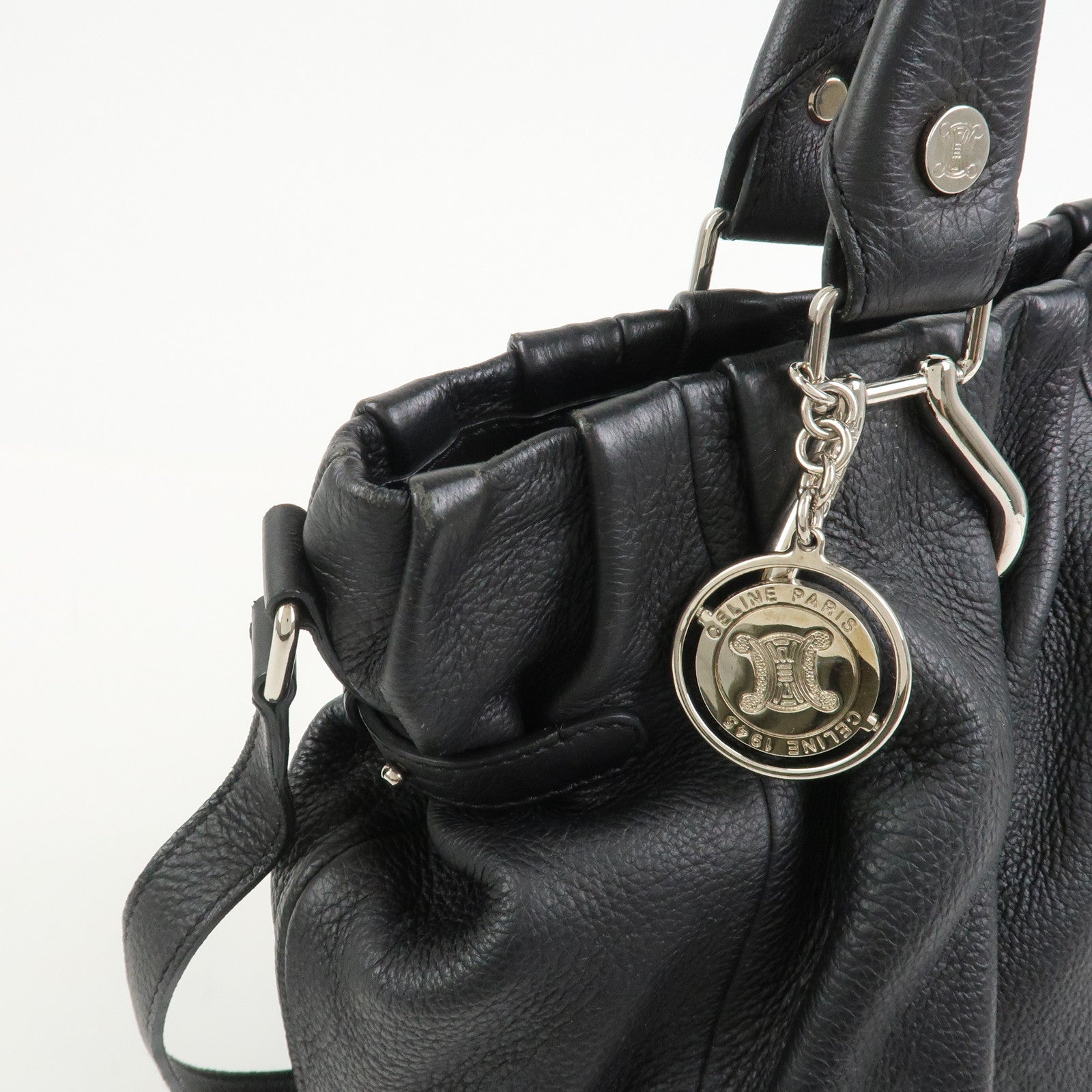 CELINE Macadam Leather Pillow Small 2Way Hand Shoulder Bag Black