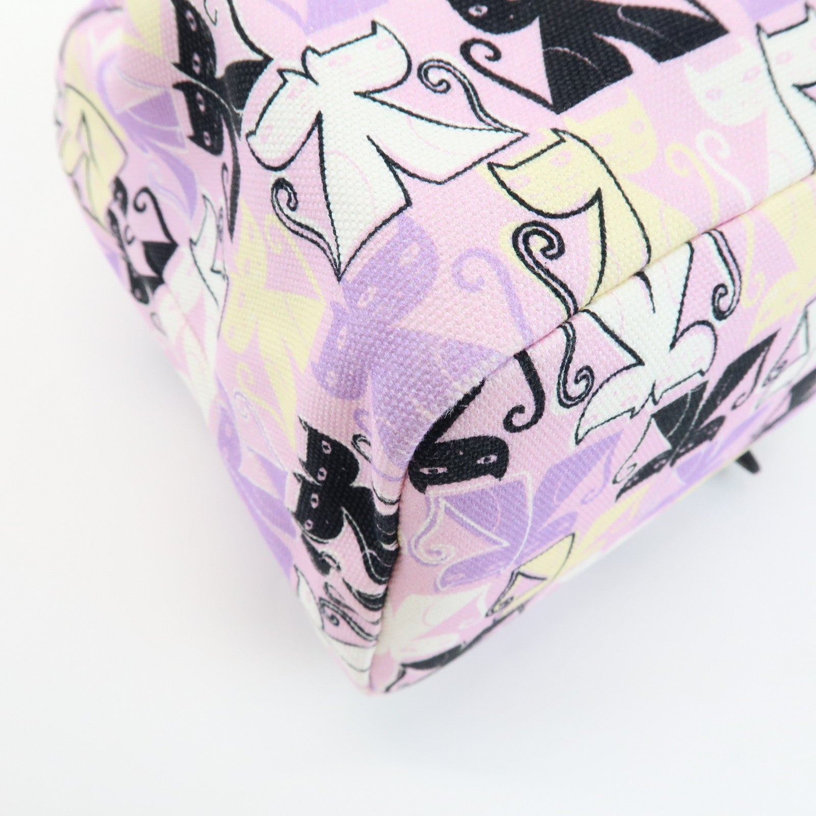 MIU MIU Logo Canvas CANAPA CATS Drawstring Pouch Bag Purple 5RM014