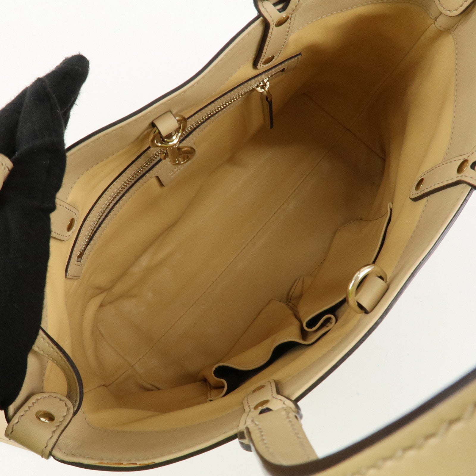 GUCCI Craft Unborn Calf Leather Tote Bag Zebra Pattern Beige 23793 Used