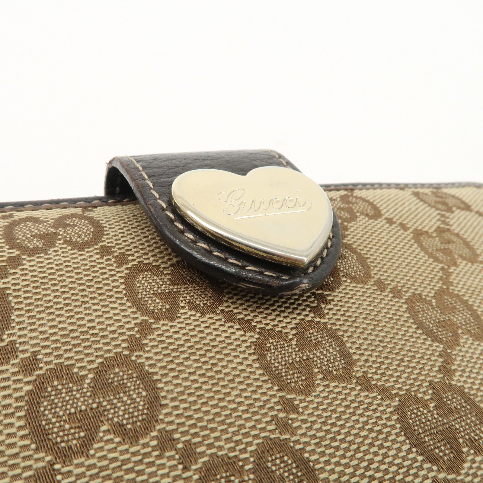 GUCCI Lovely Heart GG Canvas Leather Bi-fold Long Wallet Brown 203550 Used
