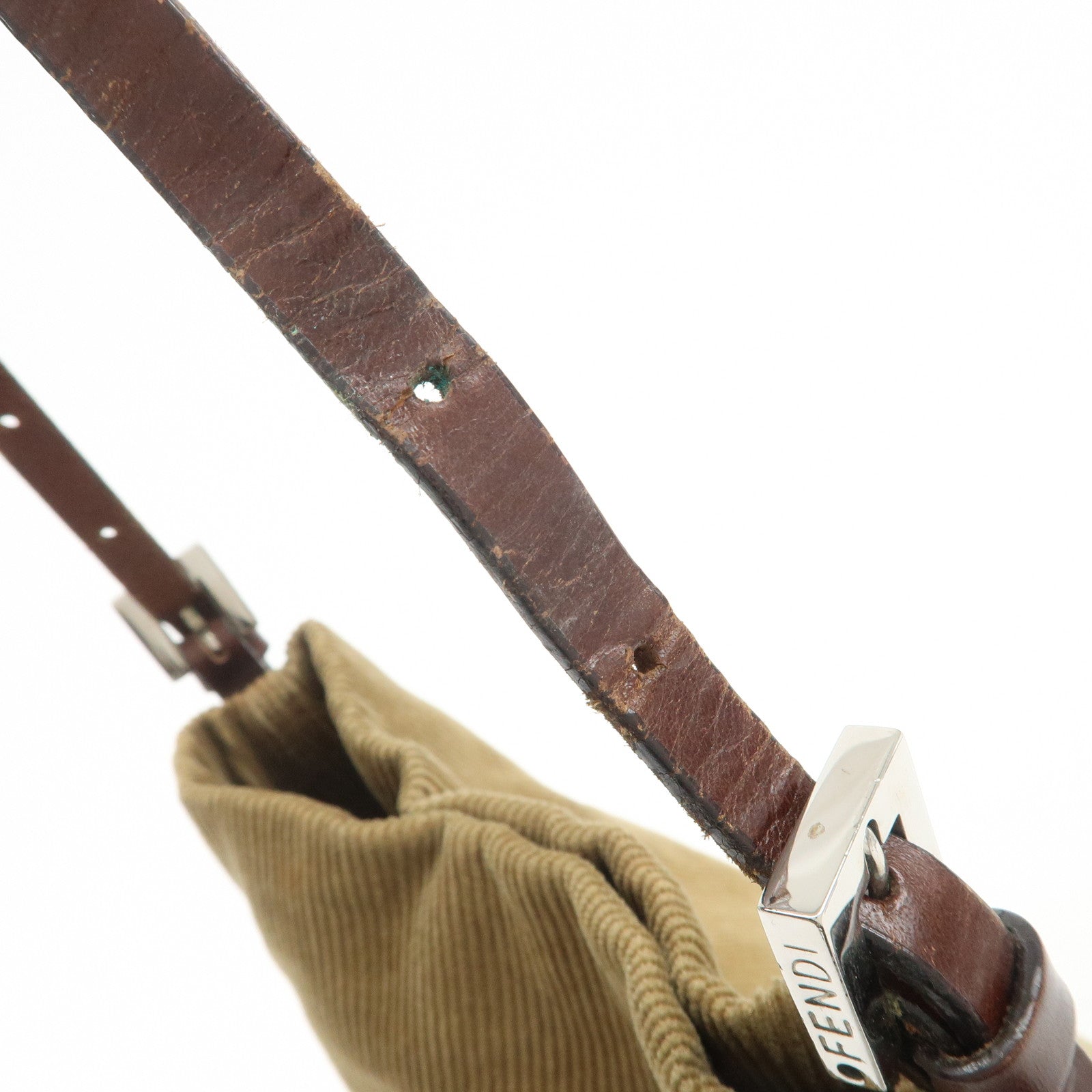 FENDI Corduroy Leather Shoulder Bag Hand Bag Brown 26778