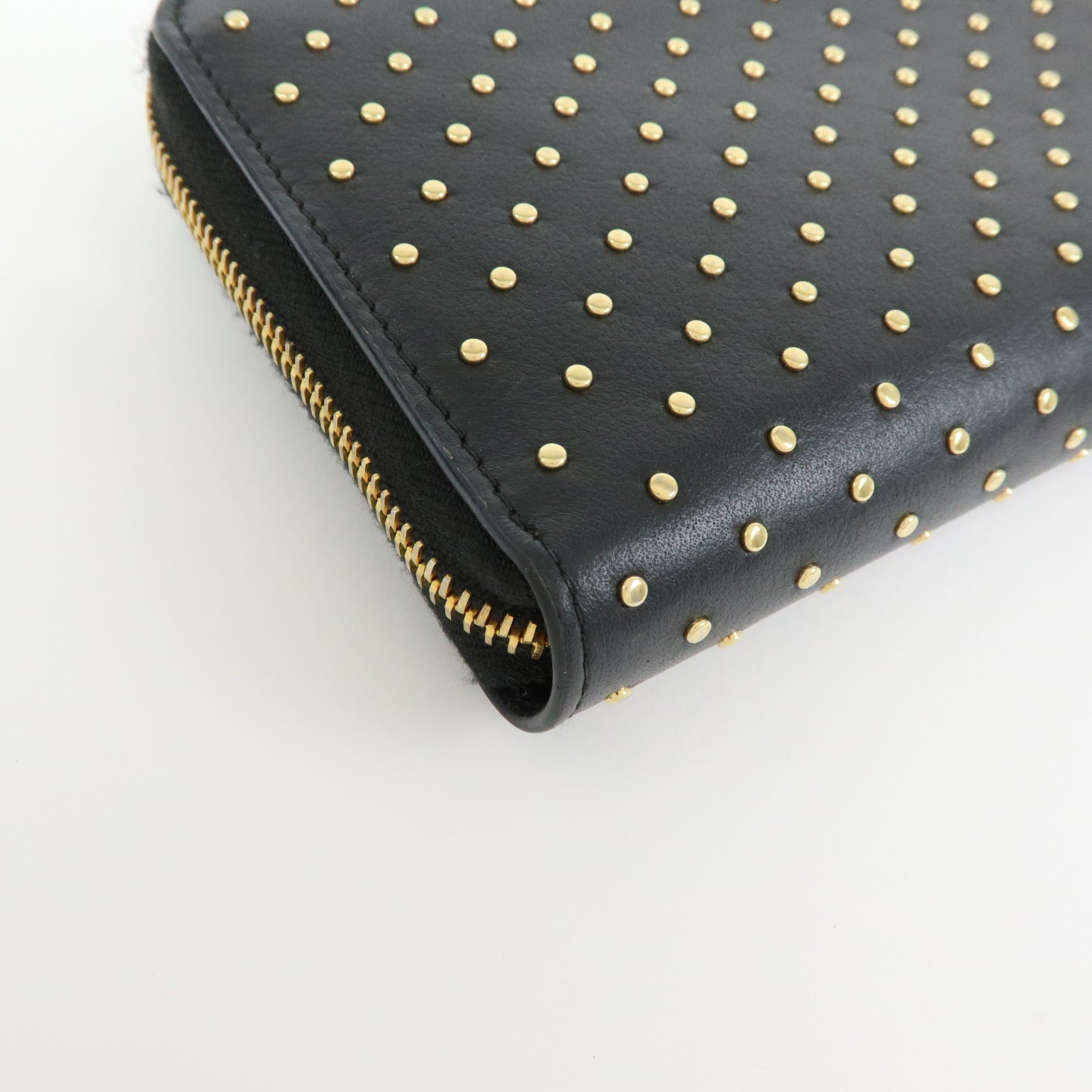 PRADA Triangle Logo Studs Leather Round Zippy Long Wallet Black