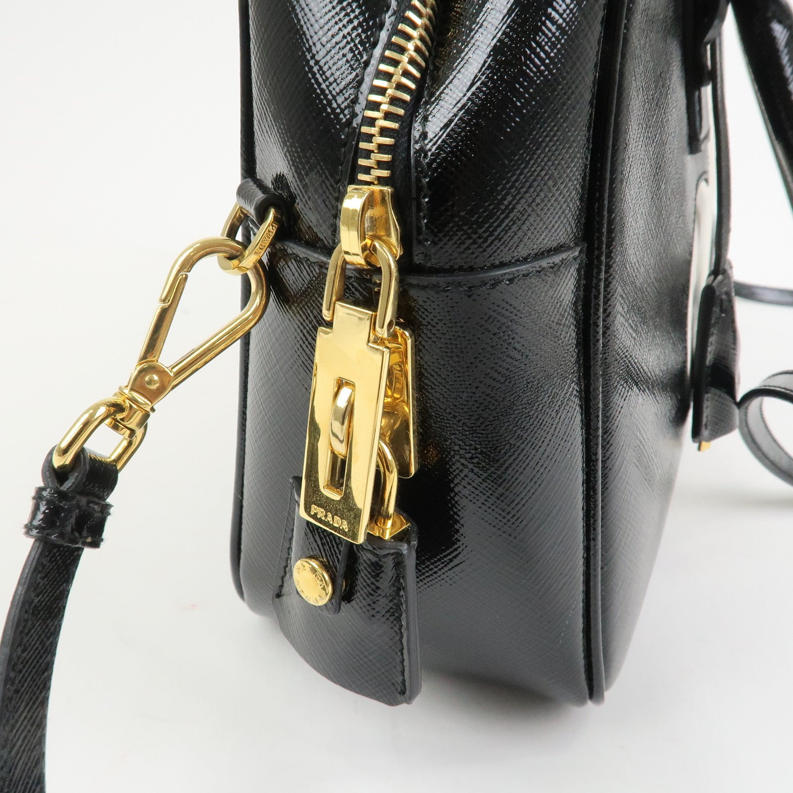 PRADA Flower Saffiano Leather 2Way Bag Hand Bag Black BL095M