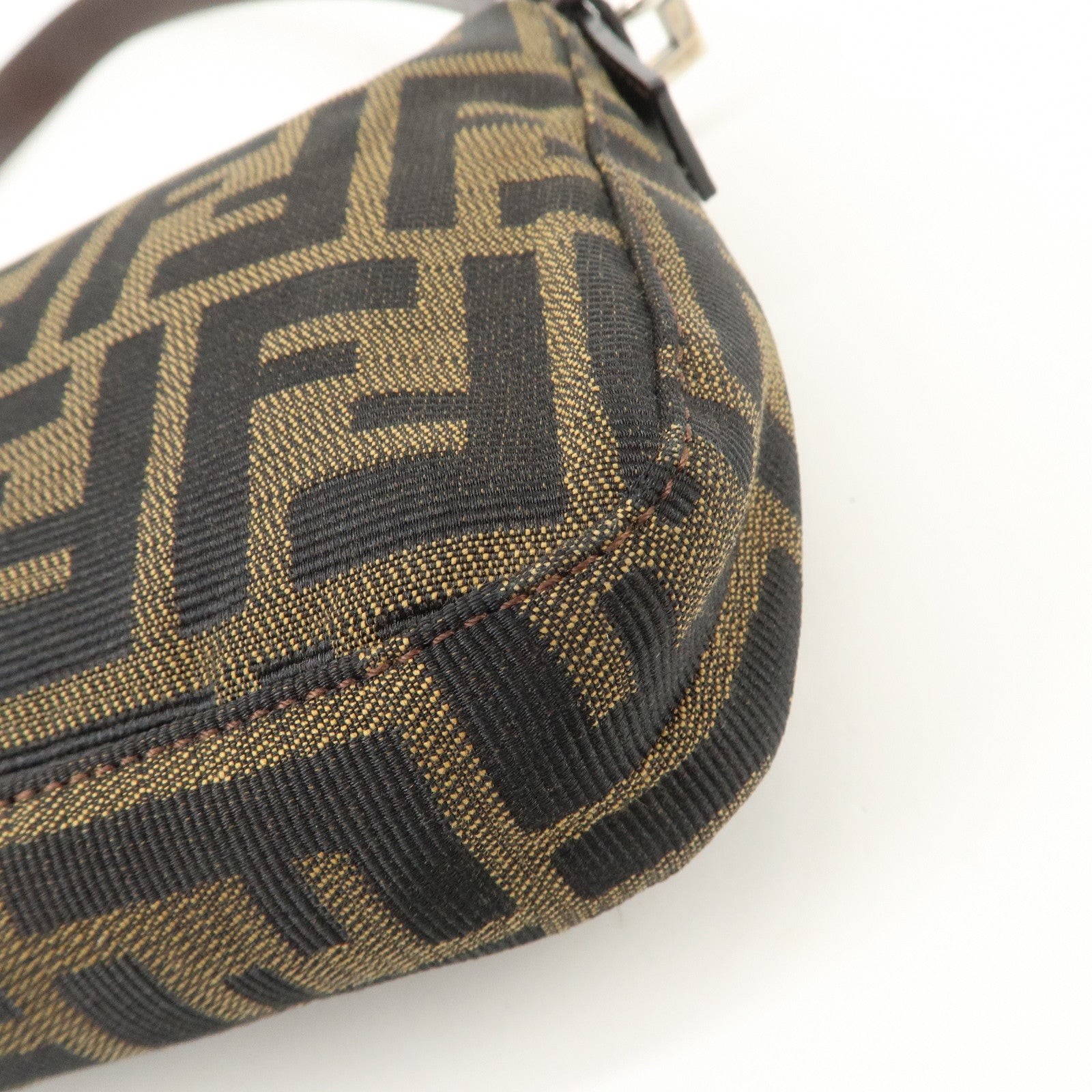 FENDI Mamma Baguette Zucca Canvas Leather Shoulder Bag Black Brown 26424