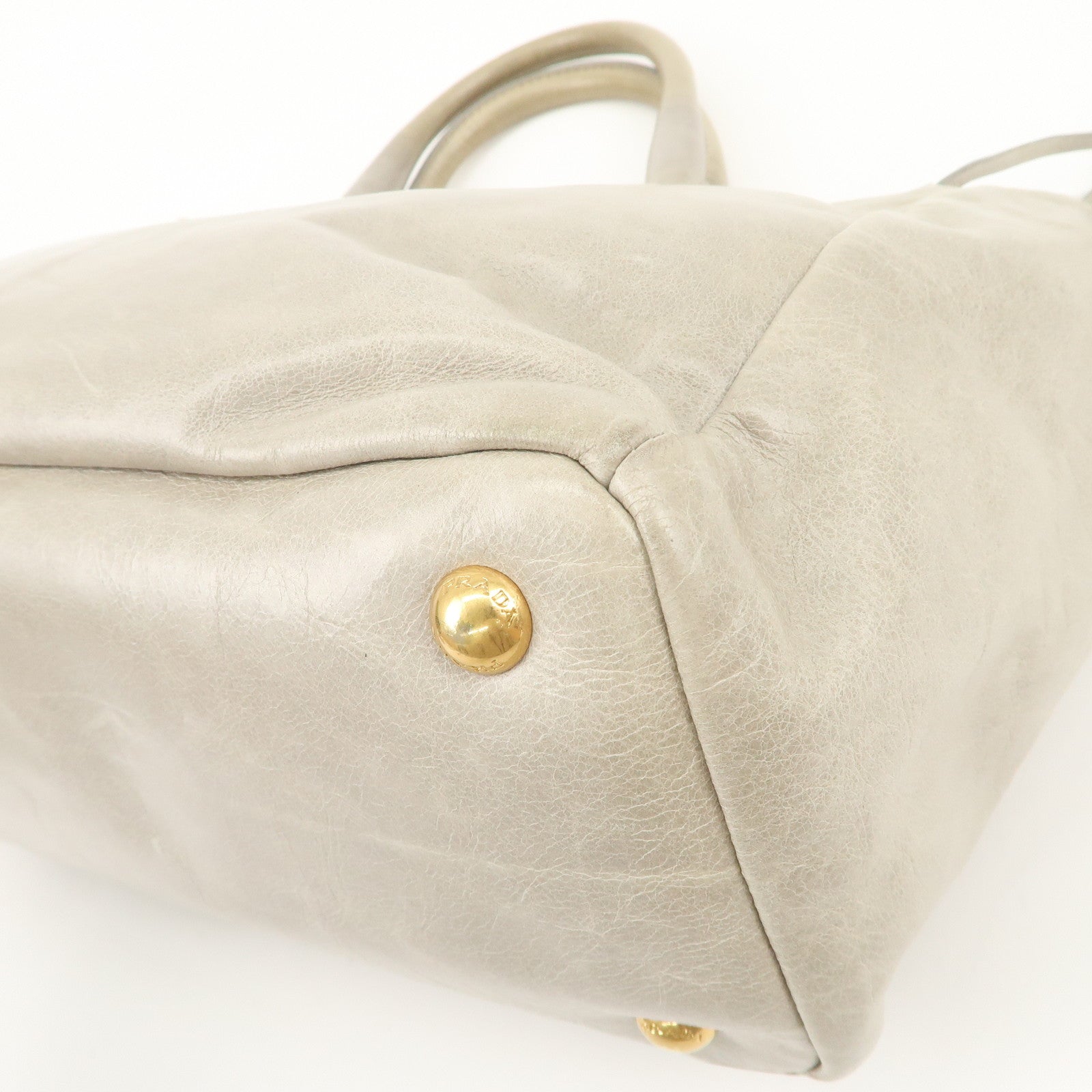 PRADA Triangle Logo VITELLOSHINE Leather 2Way Bag Hand Bag Gray BN1921 Used