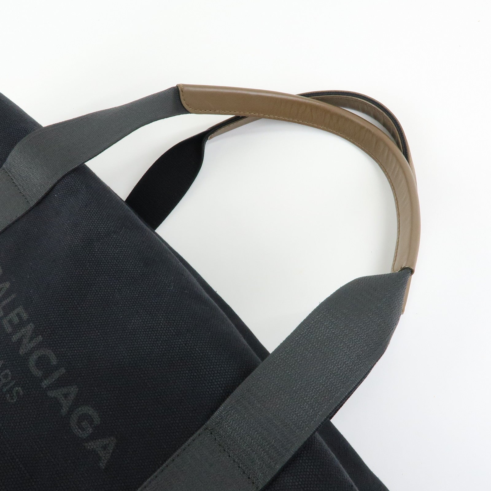BALENCIAGA Canvas Leather Boston Bag Hand Bag Black Brown 433672