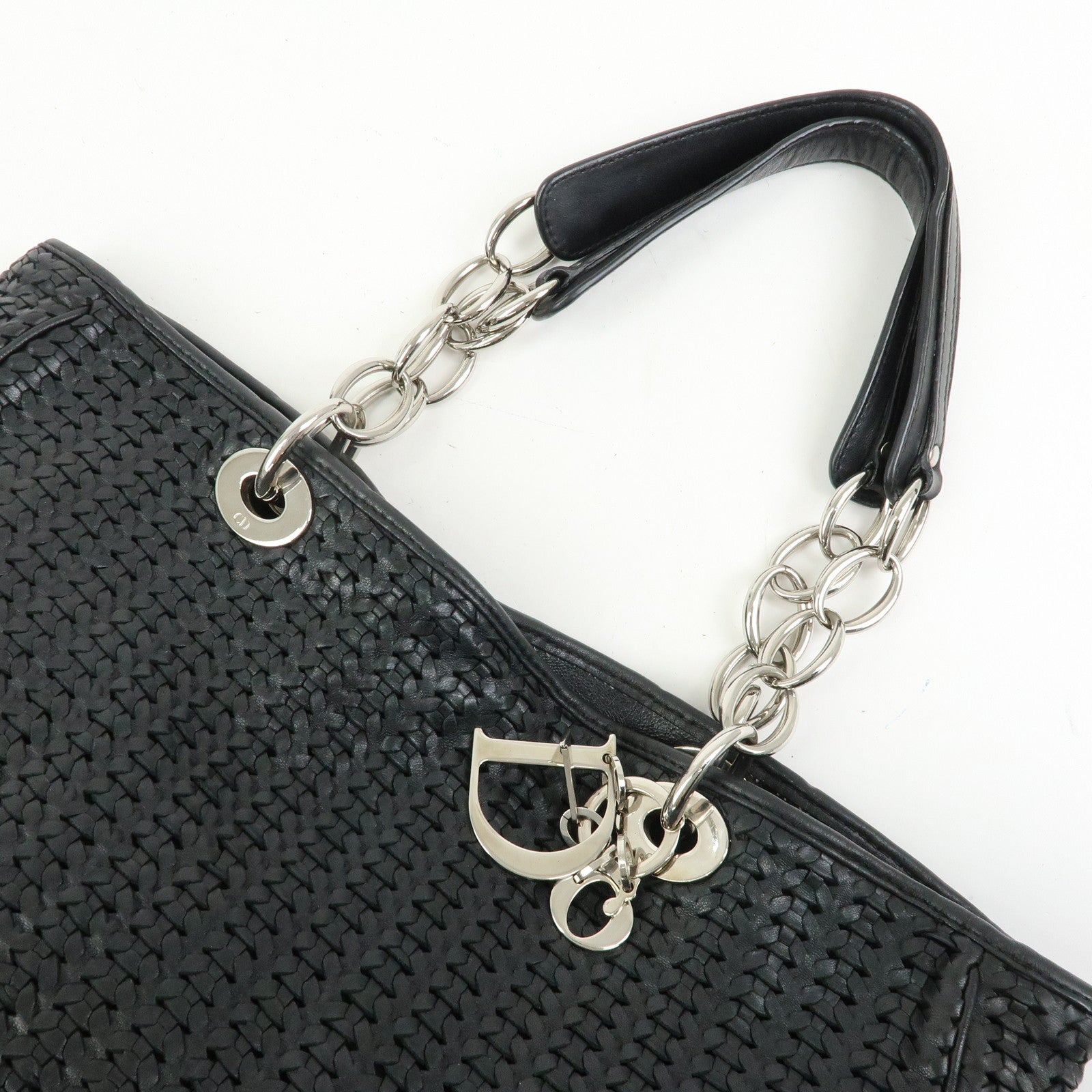 Christian Dior Woven Leather Tote Bag Shoulder Bag Black