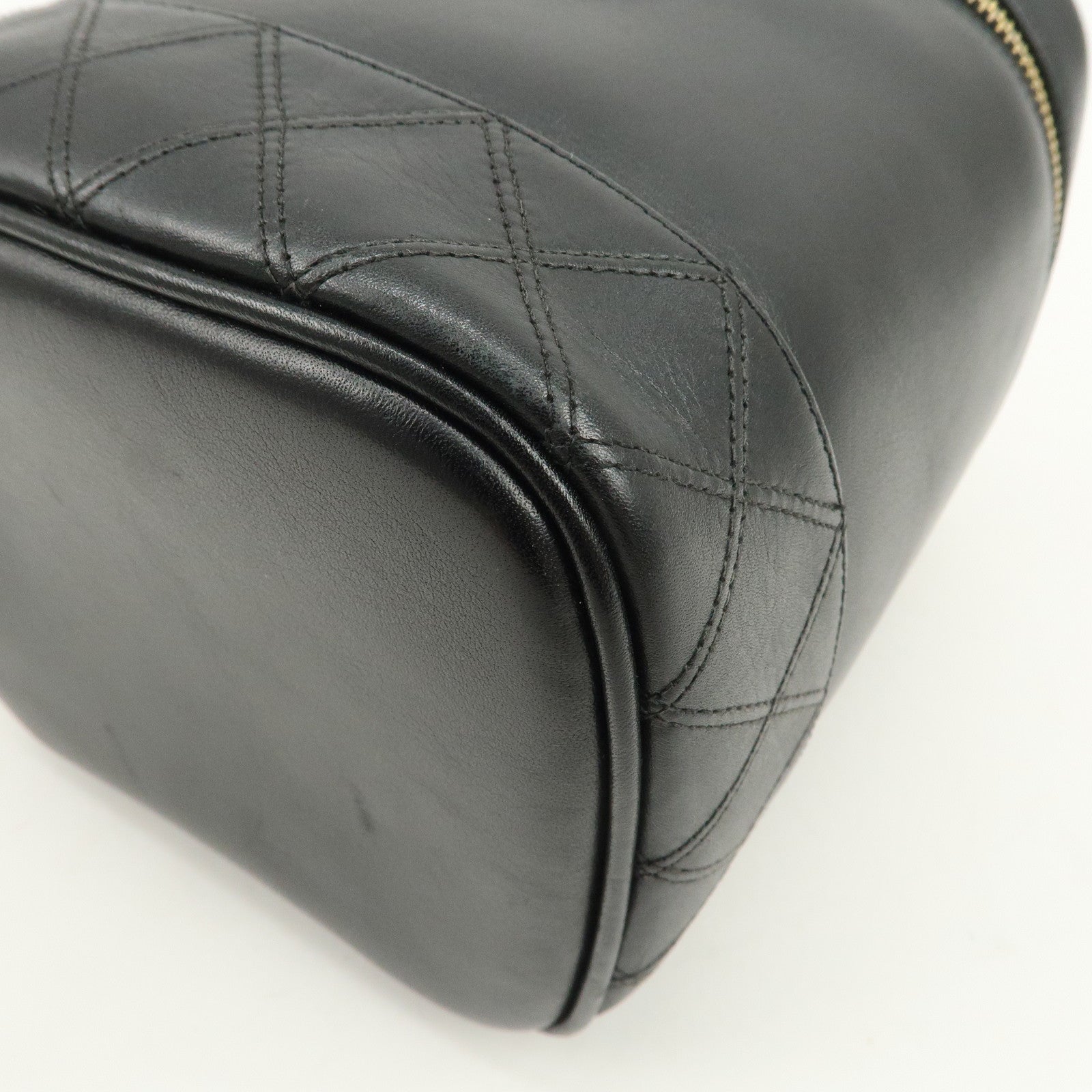 CHANEL Bicolore Lamb Skin Vanity Bag Hand Bag Black A01619