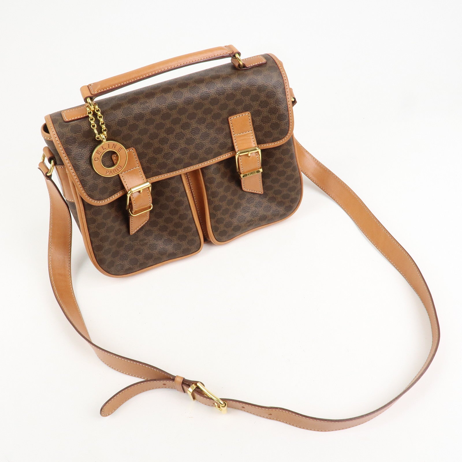 CELINE Macadam PVC Canvas Leather 2WAY Bag Shoulder Bag Brown