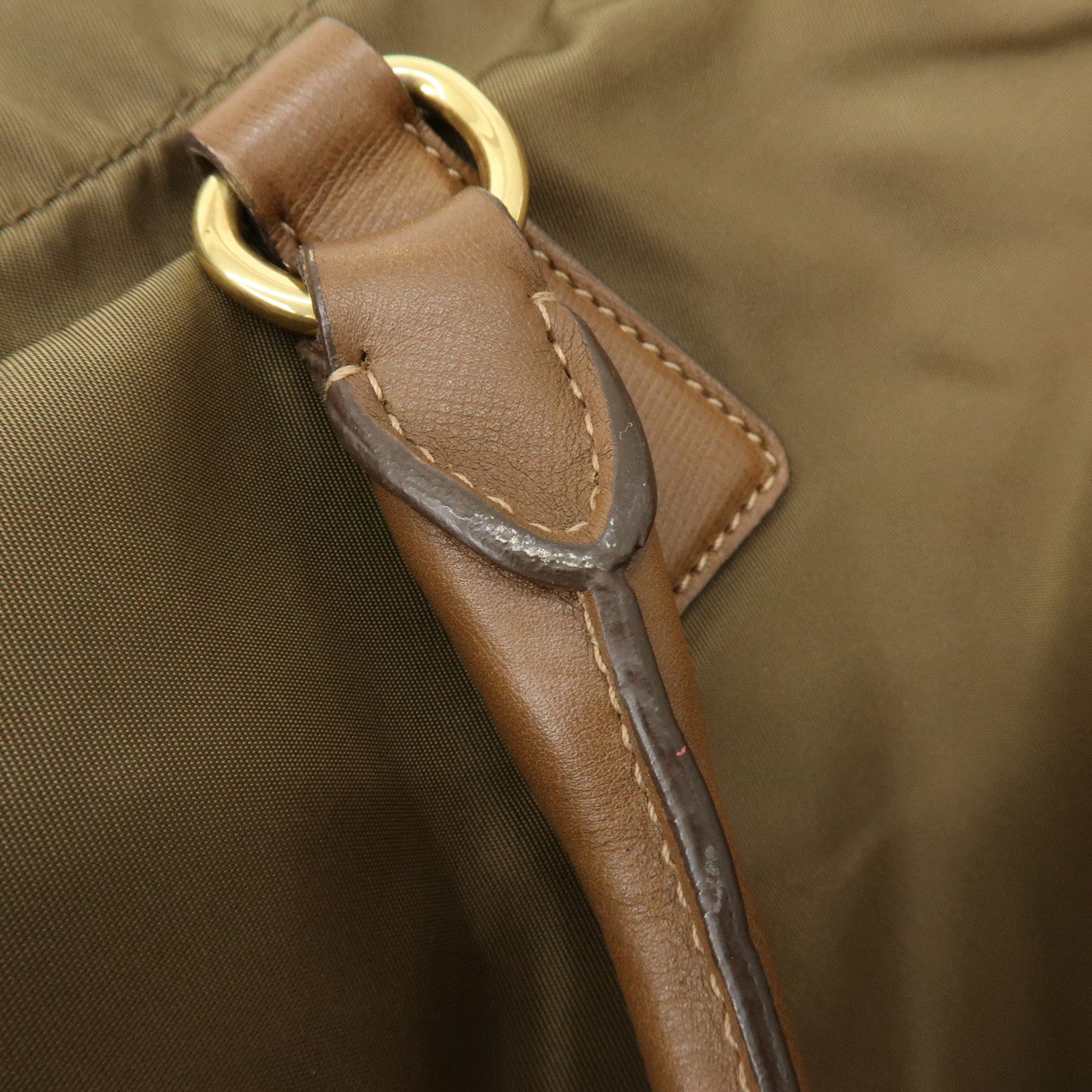 PRADA Triangle Logo Nylon Saffiano Leather 2Way Bag Khaki Brown