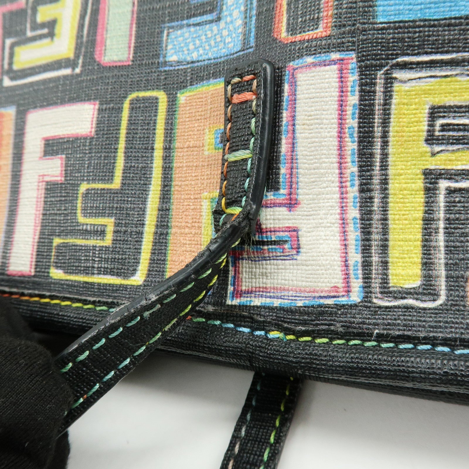 FENDI Zucca PVC Leather Tote Shoulder Bag Multicolor Black 8BH185