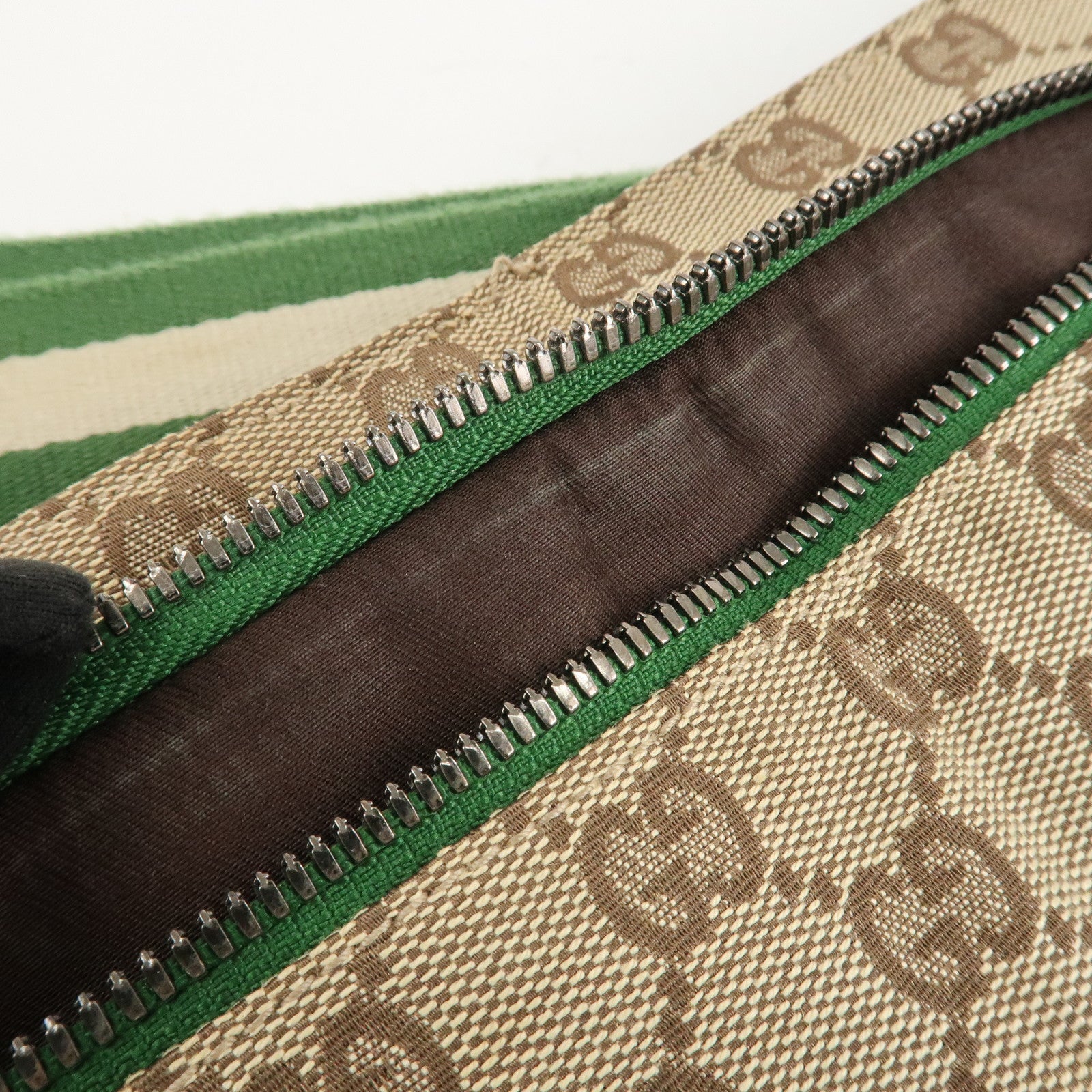 GUCCI GG Canvas Leather Waist Bag Crossbody Bag Beige Green 28566 Used