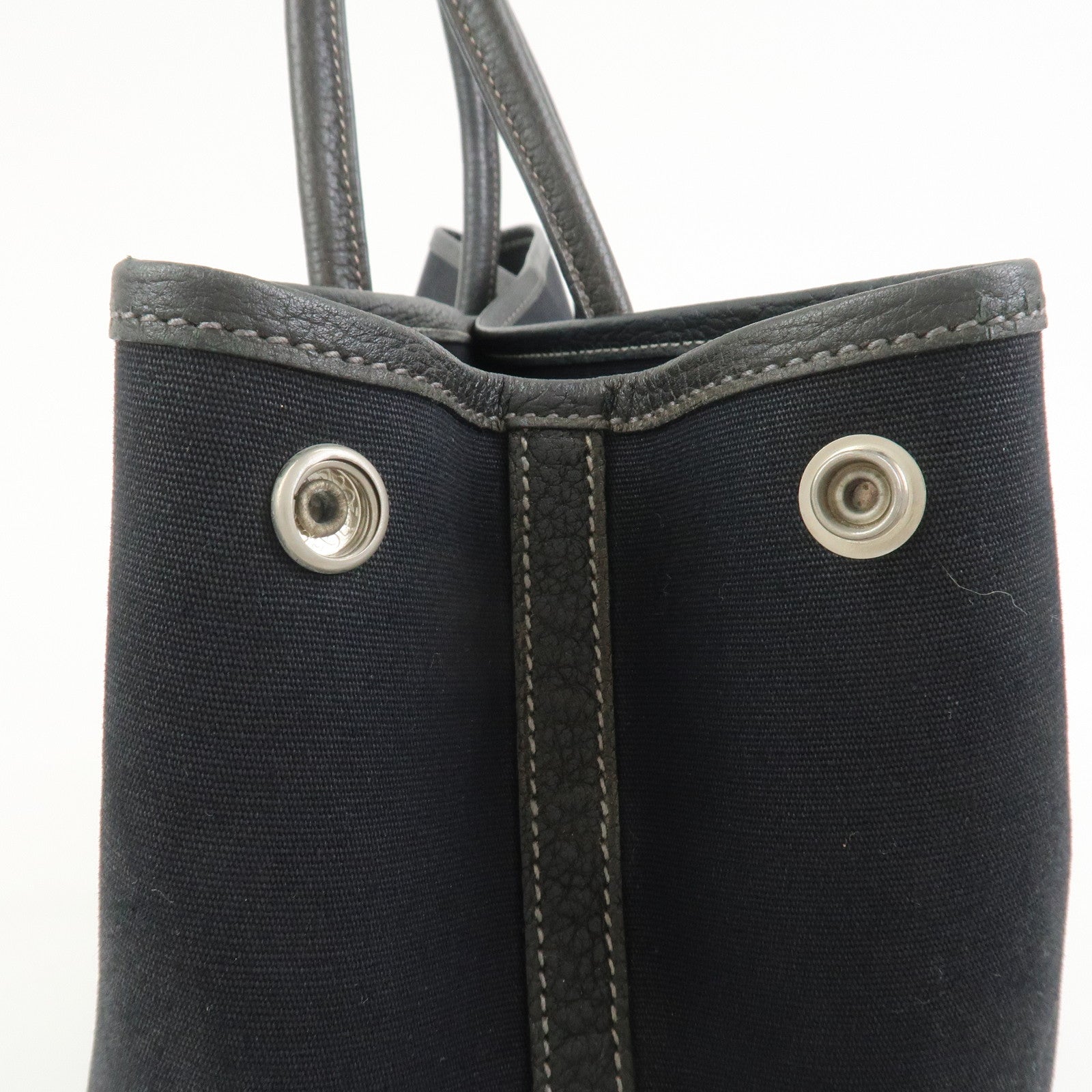 HERMES Garden Party PM Canvas Leather □K Stamped Tote Bag Black